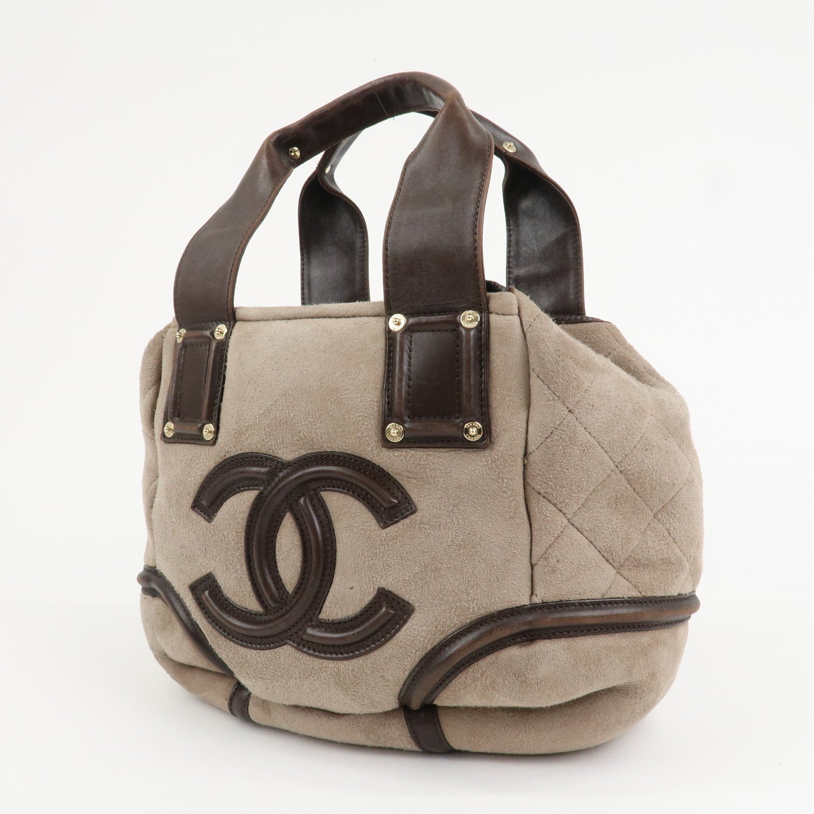 CHANEL COCO Mark Mouton Leather Hand Bag Tote Bag Brown