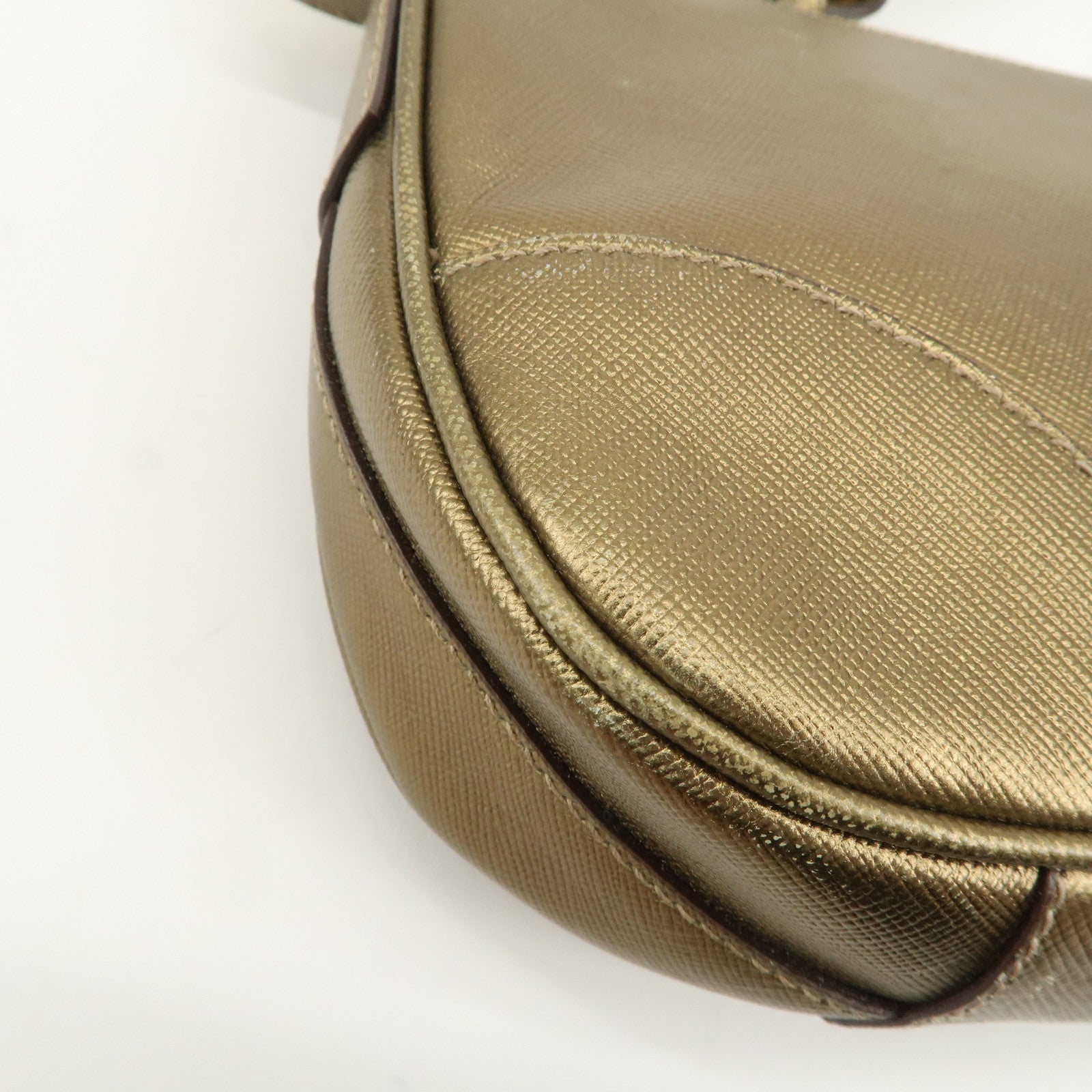 PRADA Triangle Logo Saffiano Leather Shoulder Bag Hand Bag Gold