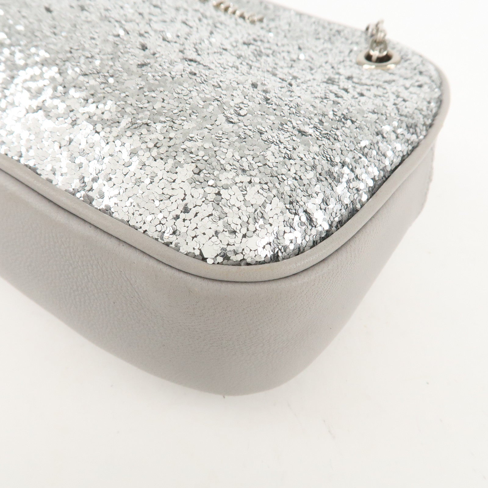 MIU MIU Leather Glitter Pouch Cosmetic Pouch Silver 5ND001 Used