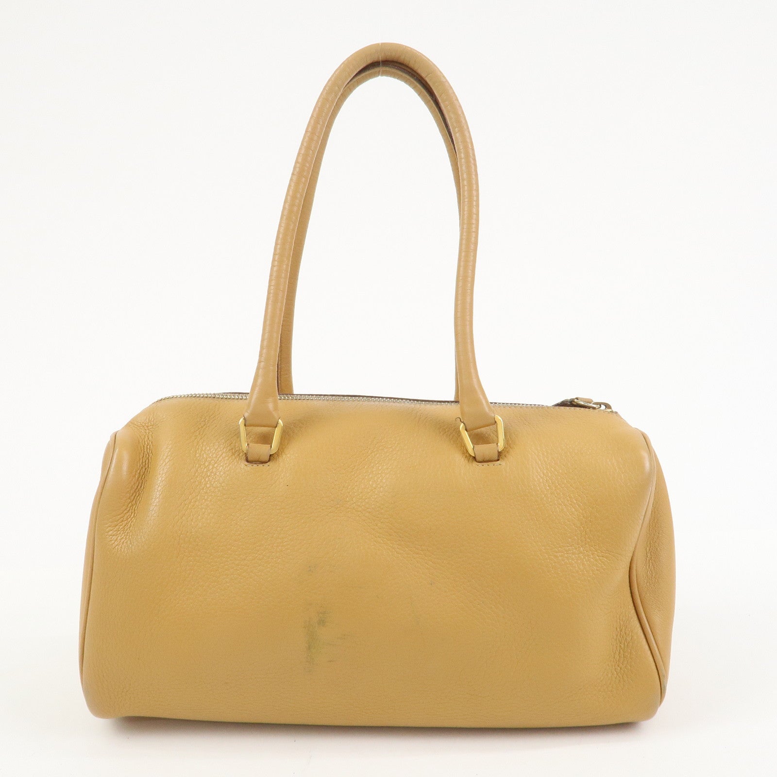 PRADA Leather Hand Bag Boston Bag Hand Bag Beige