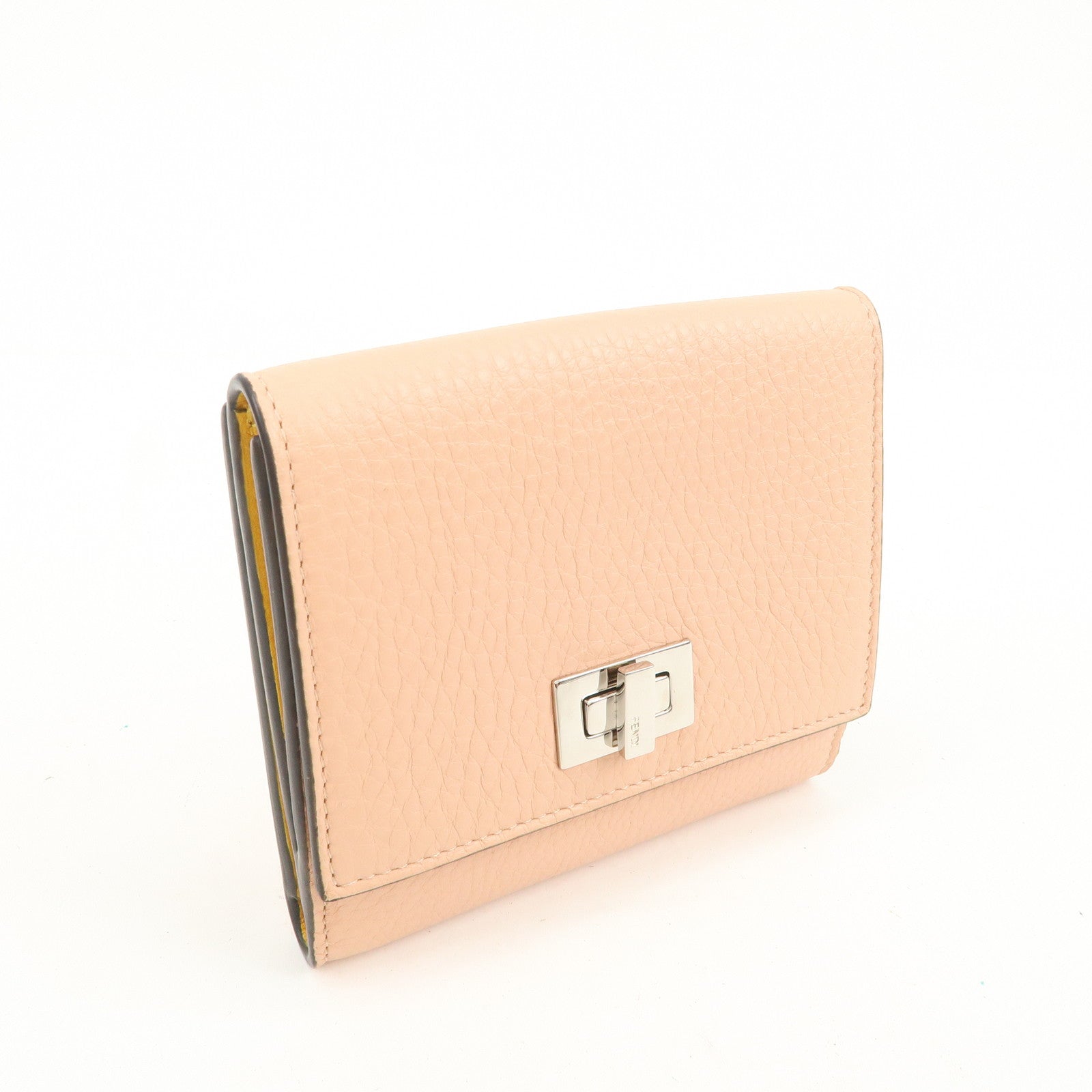 FENDI Peekaboo Leather Bi-fold Compact Wallet Pink Yellow 8M0438