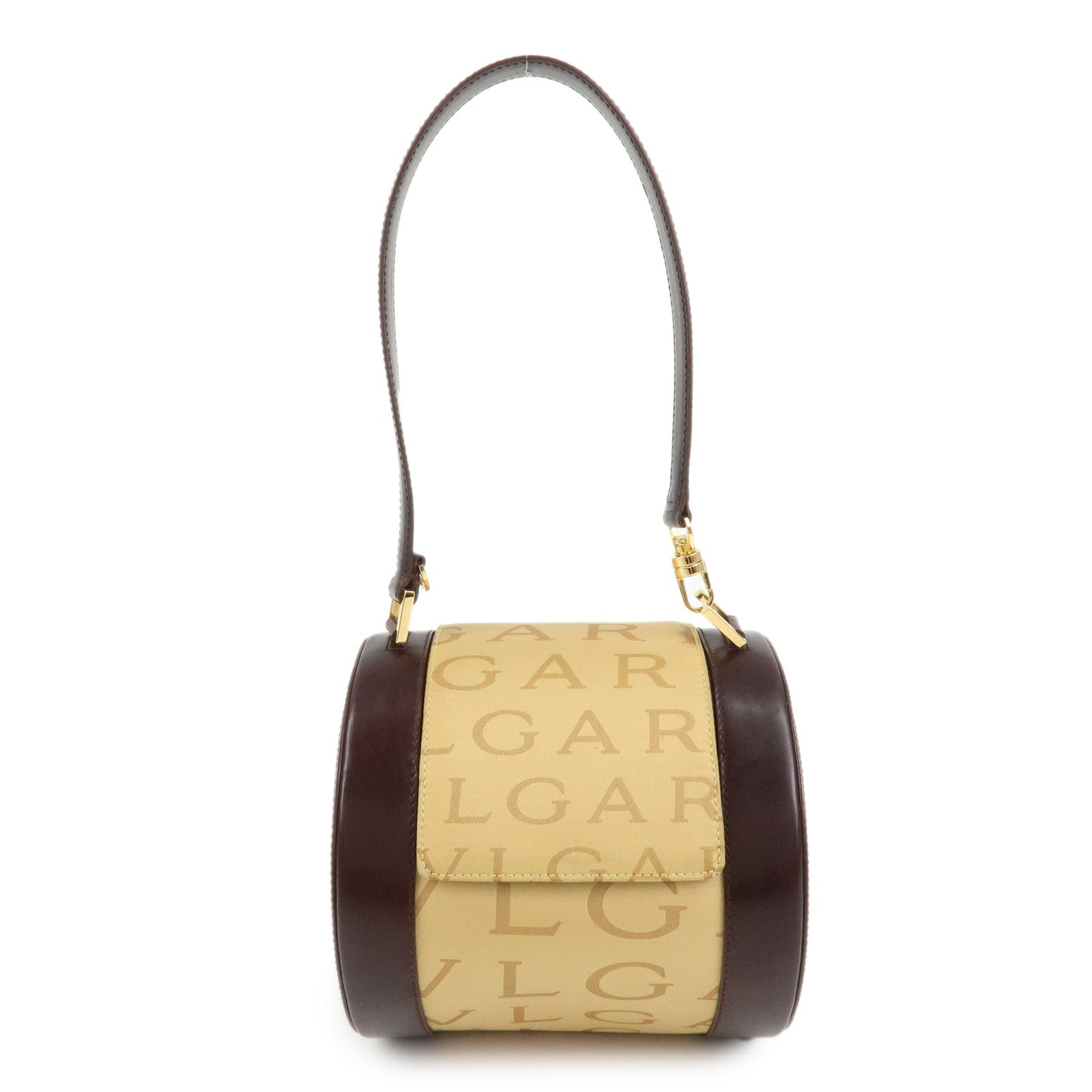 BVLGARI B-zero1Drum Leather Silk Shoulder Bag Hand Bag Beige Brown