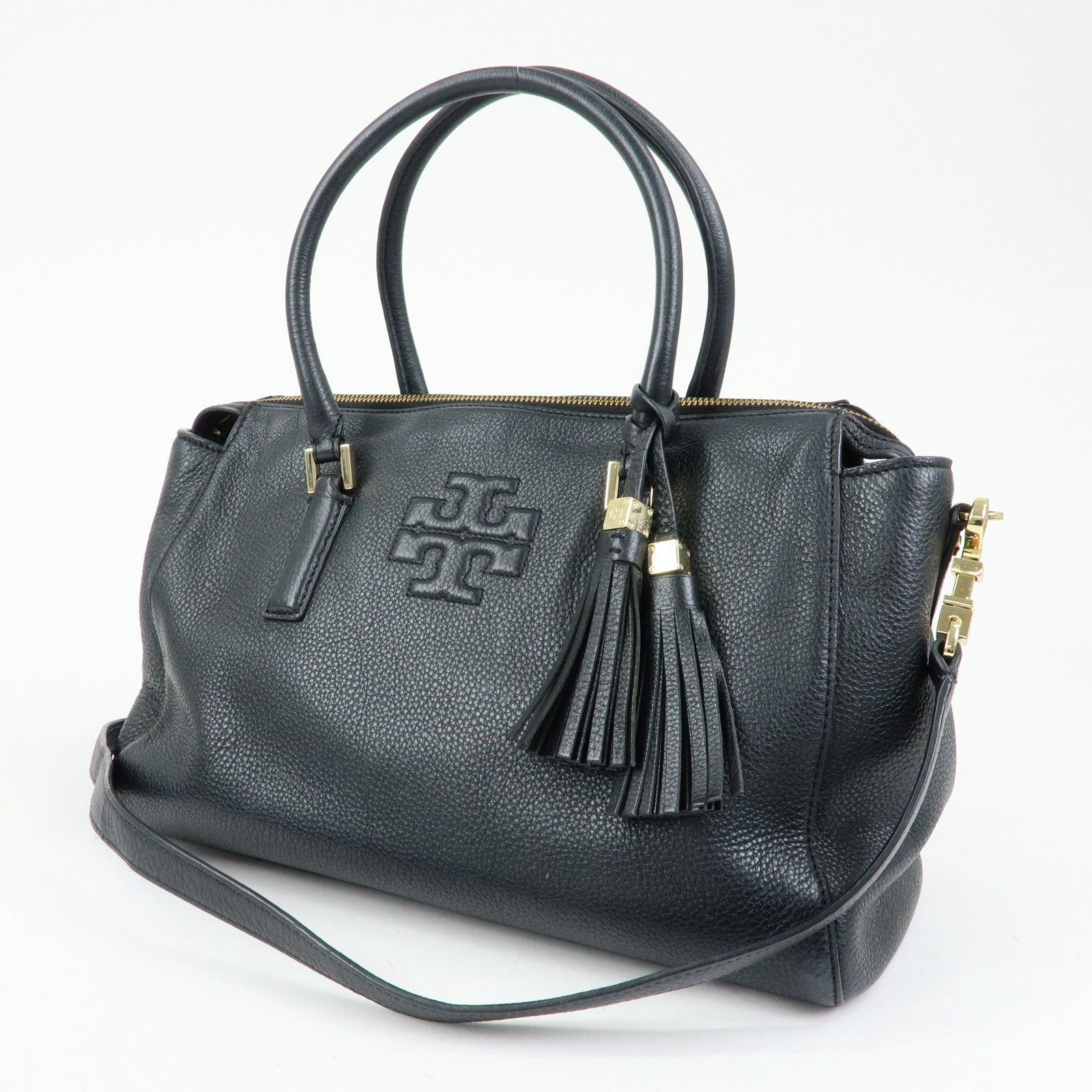 TORY BURCH Double T Leather 2Way Bag Shoulder Hand Bag Black