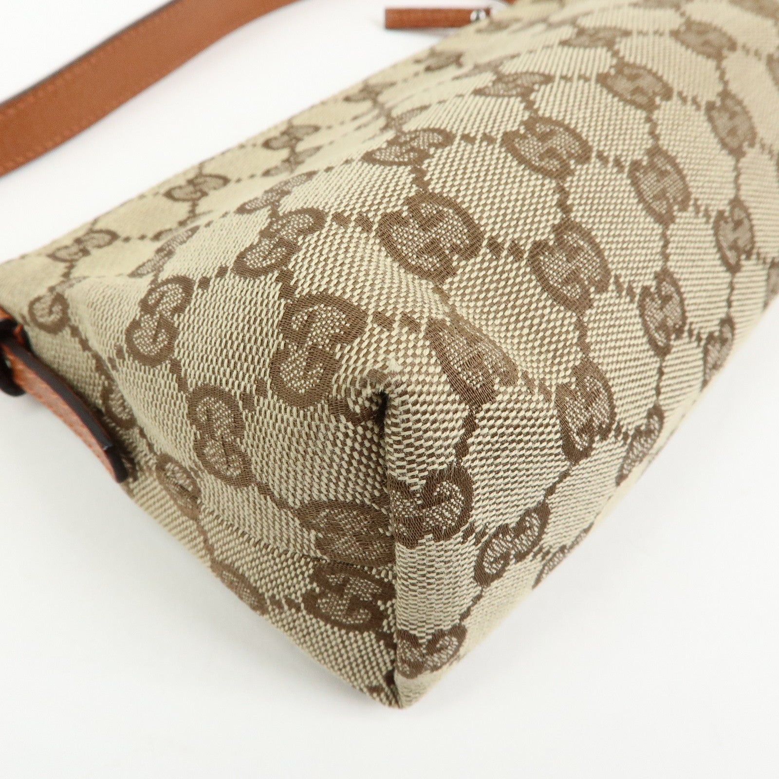 GUCCI GG Canvas Leather Mini Hand Bag Pouch Beige Brown 103399