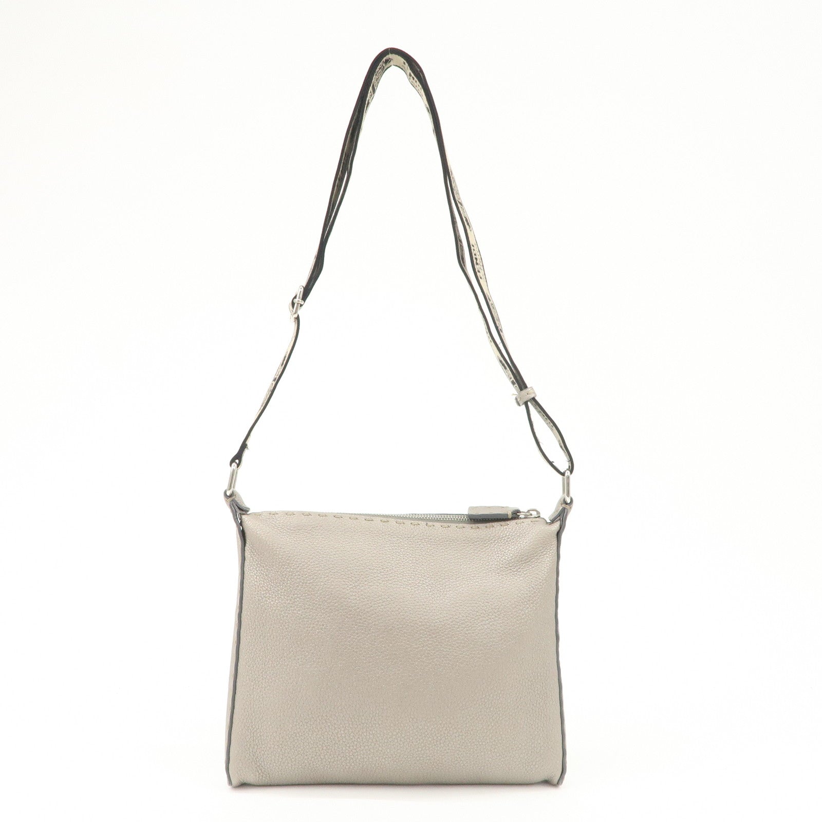 FENDI Selleria Leather Shoulder Bag Crossbody Bag Gray 8BT092