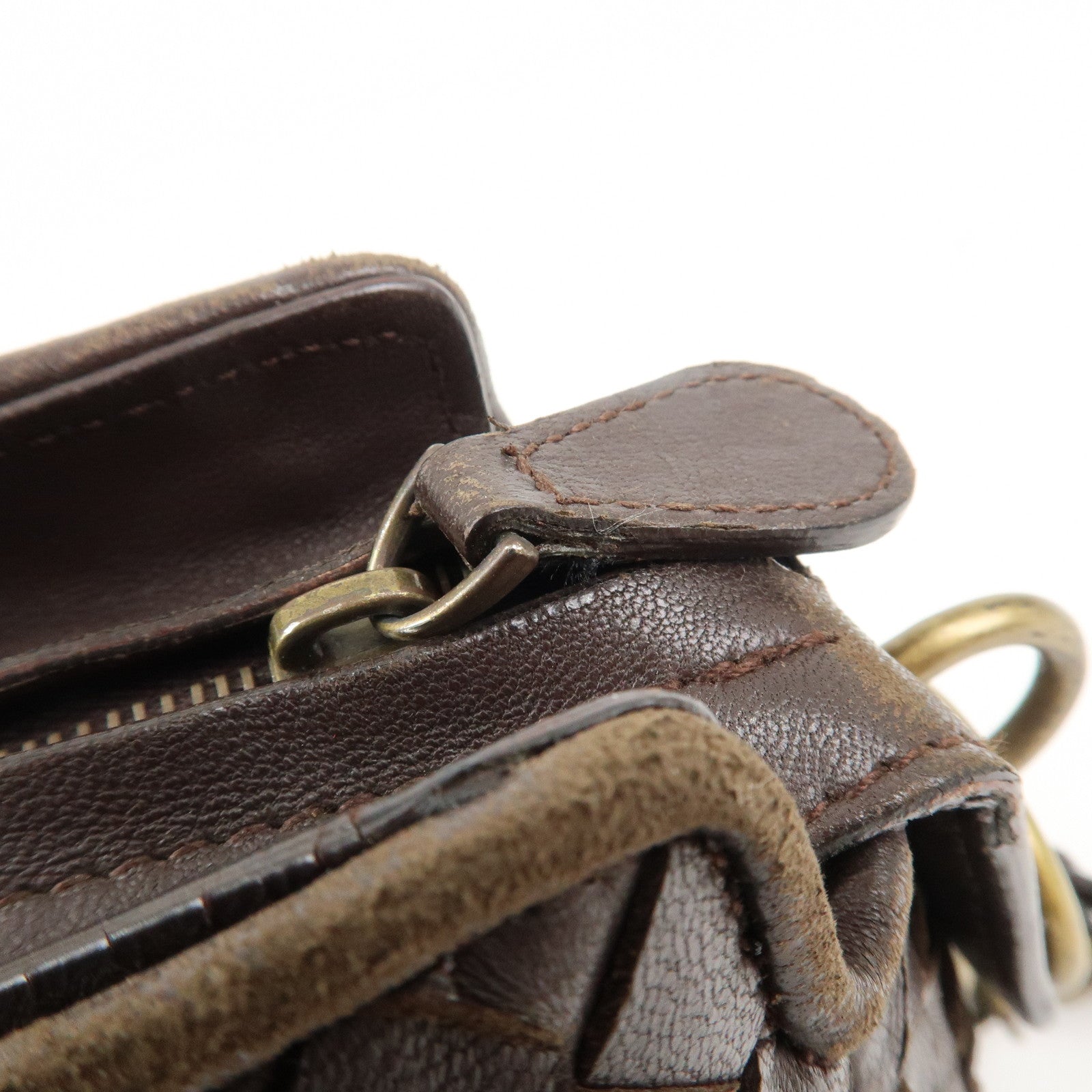 BOTTEGA VENETA Logo Intrecciato Leather Shoulder Bag Brown