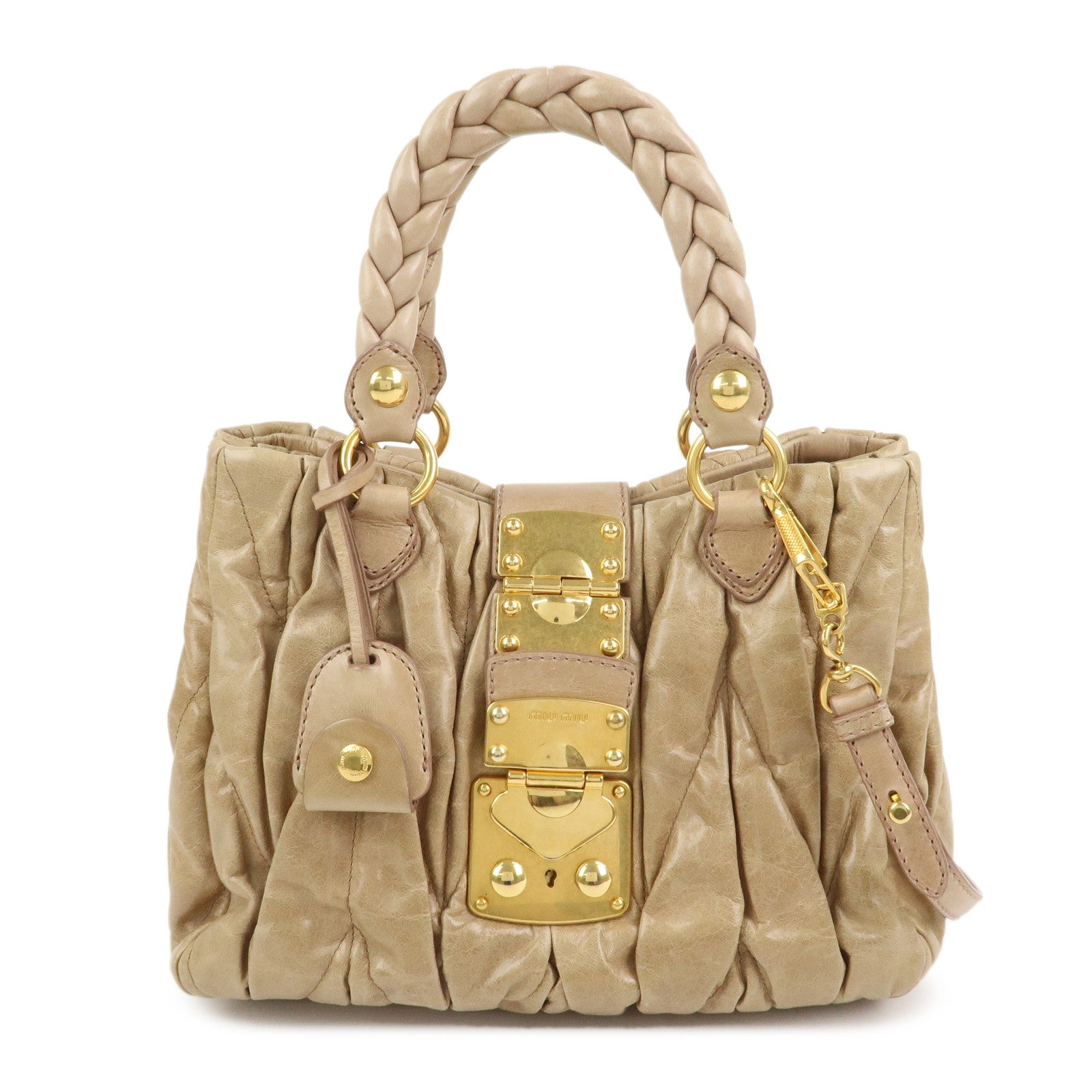MIU MIU Matelasse Leather 2Way Bag Hand Bag Shoulder Bag Beige