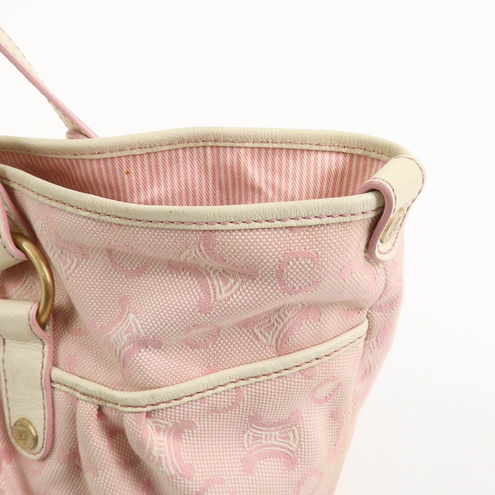 CELINE C Macadam Canvas Leather Tote Bag Shoulder Bag Pink Ivory