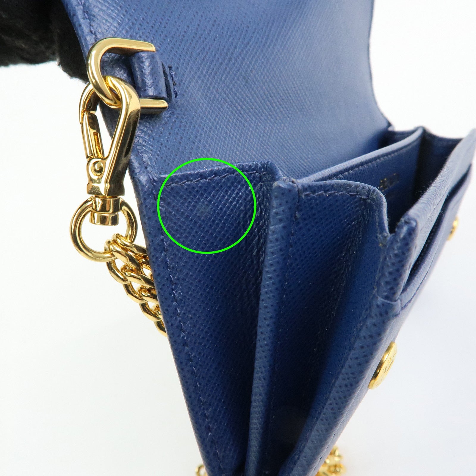 PRADA Saffiano Leather Compact Wallet Card Case Blue 1MC015