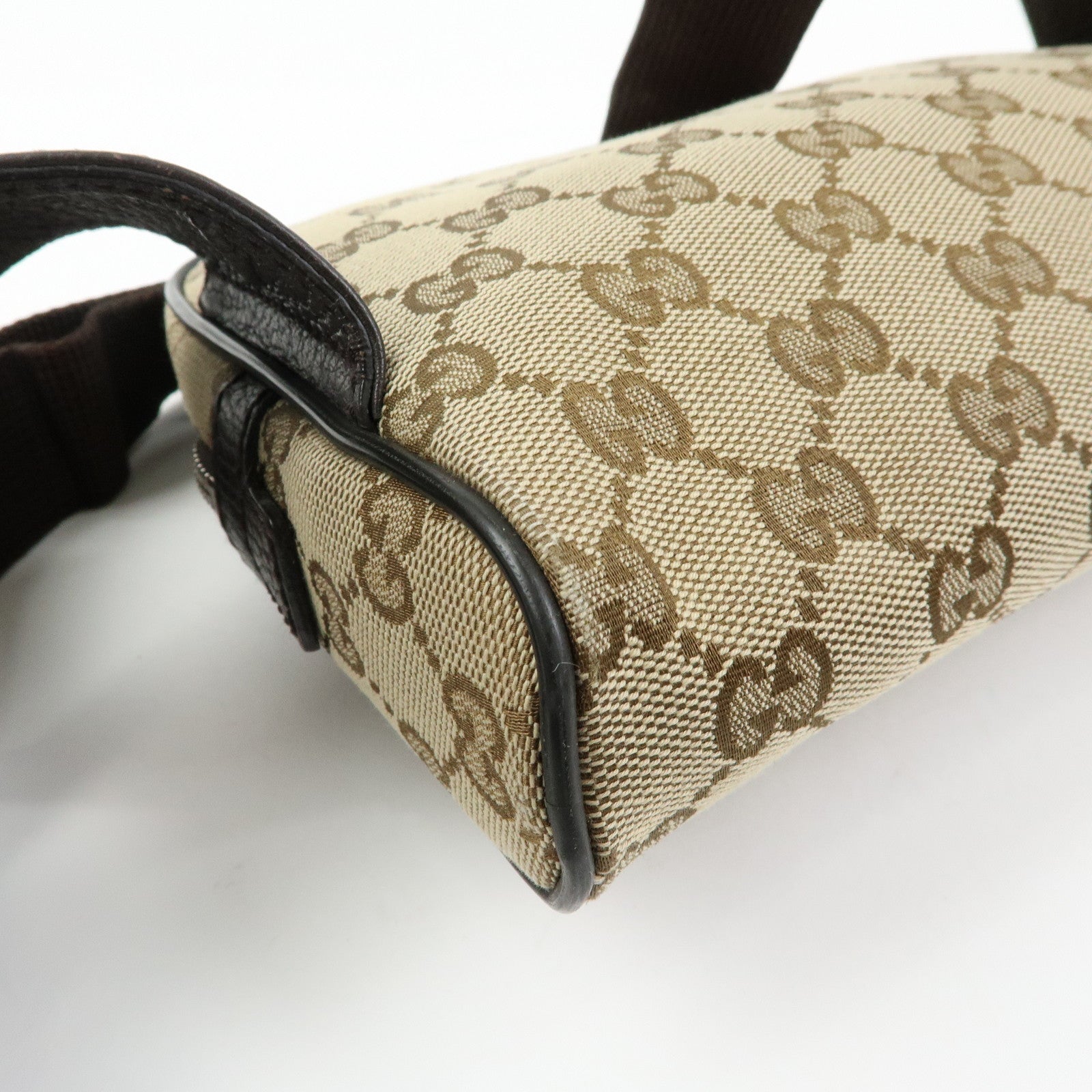 GUCCI GG Canvas Leather Waist Pouch Body Bag Beige Brown 449174