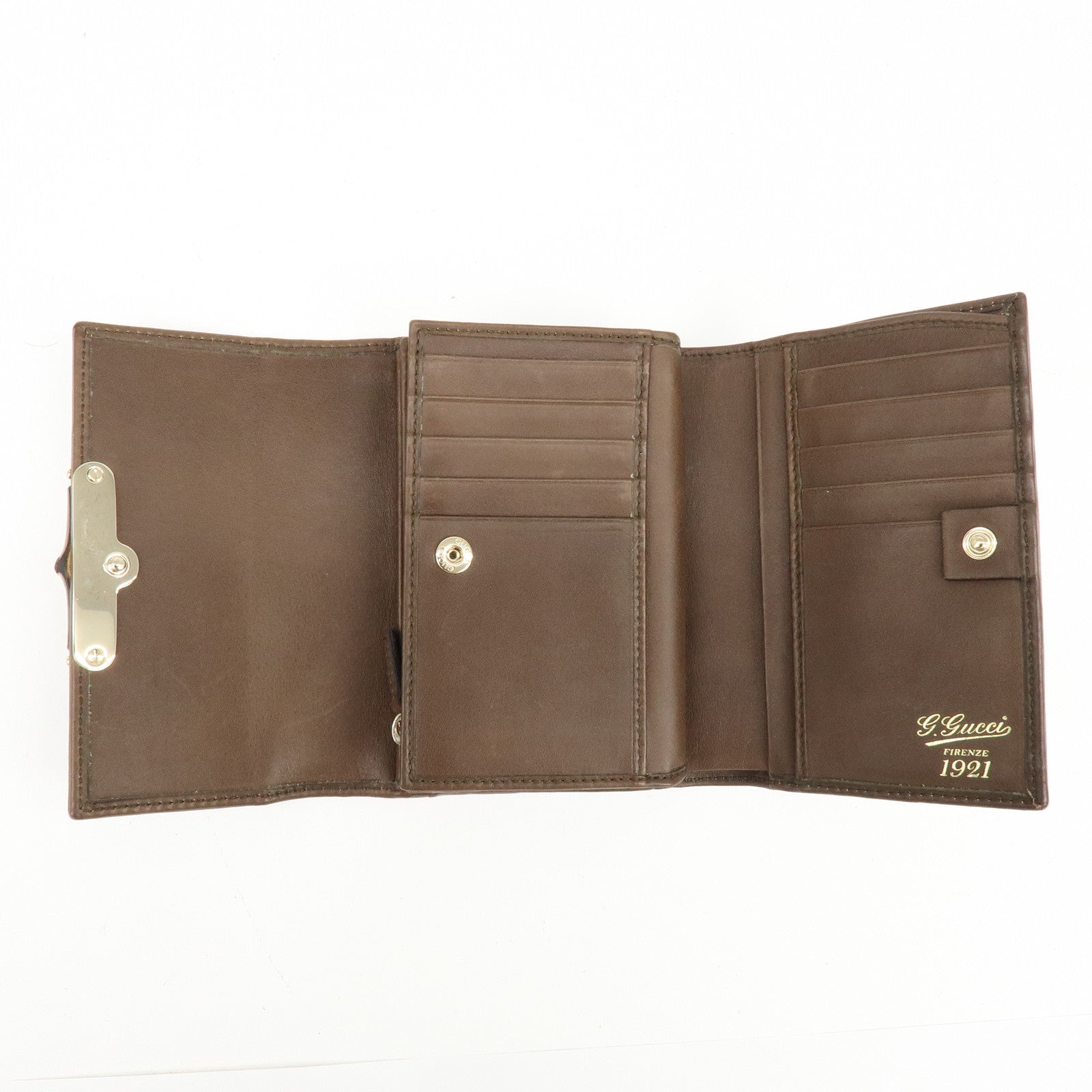 GUCCI Bamboo Leather Bi-fold Compact Wallet Brown 257017