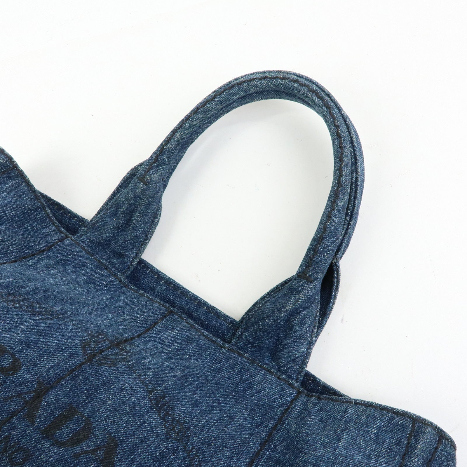 PRADA Triangle Logto Canapa Denim Tote Bag Hand Bag Blue B1877B