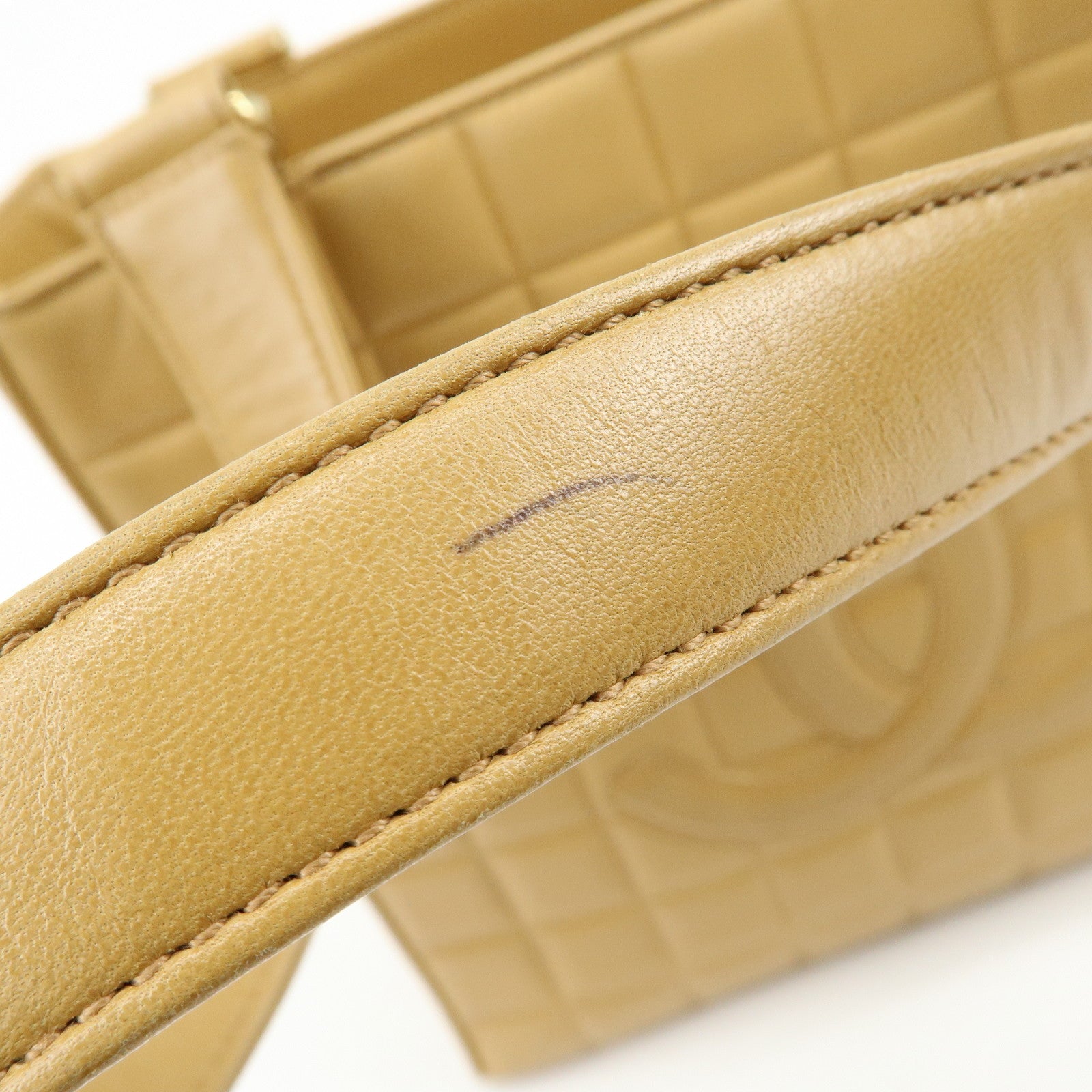 CHANEL Chocolate Bar Lamb Skin Tote Bag Hand Bag Beige A17809