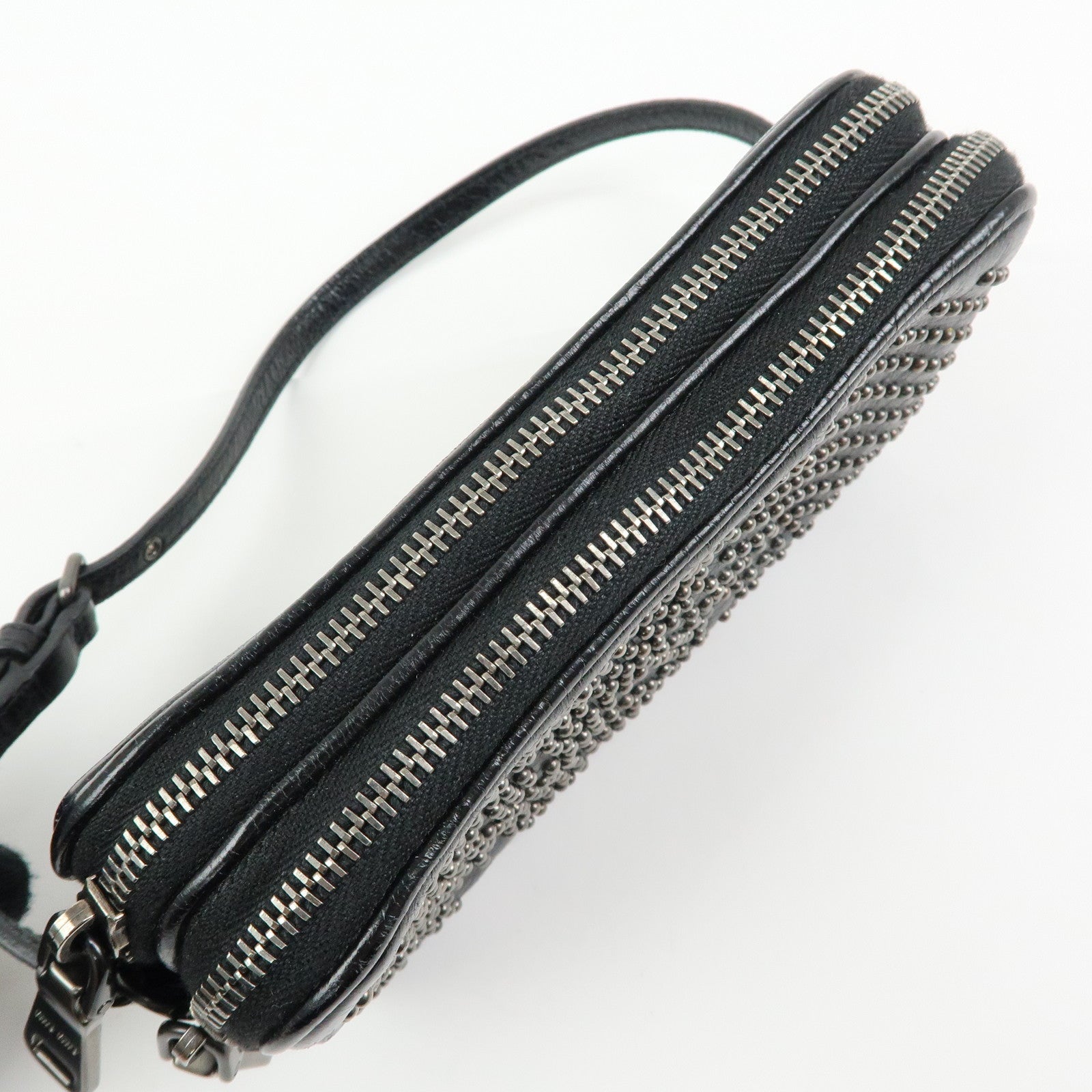 MIU MIU Logo Leather Mini Hand Bag Pouch Studs Black