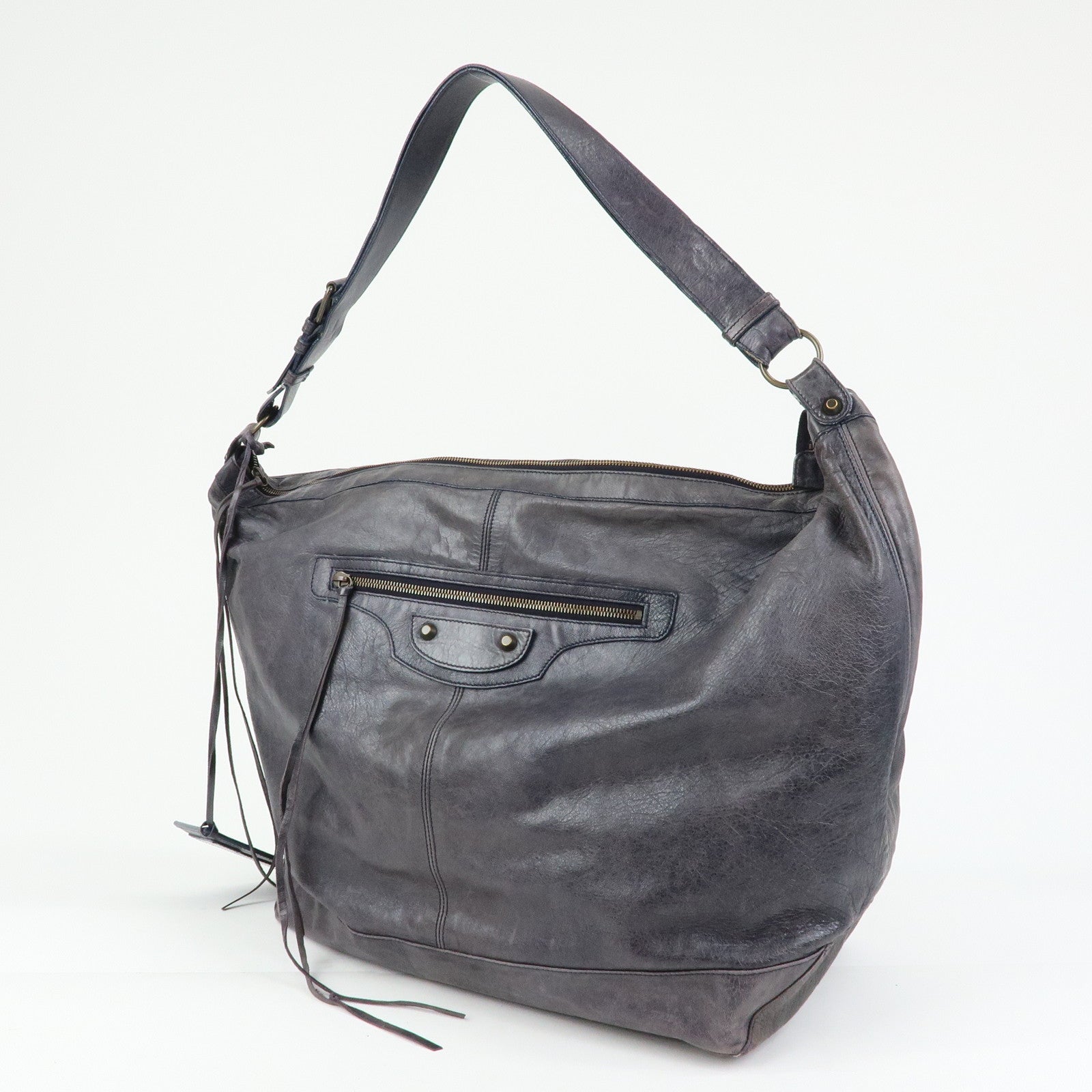BALENCIAGA Classic Courier XL Leather Shoulder Bag Purple 159671