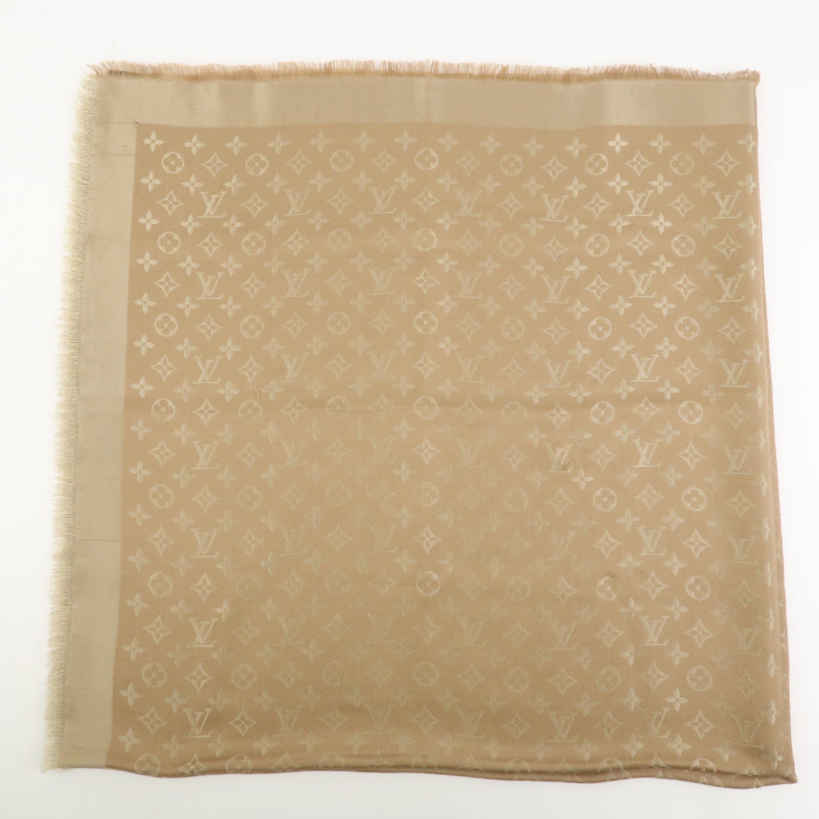 Louis Vuitton Shawl Monogram Shine Silk Rayon Scarf Beige M70459