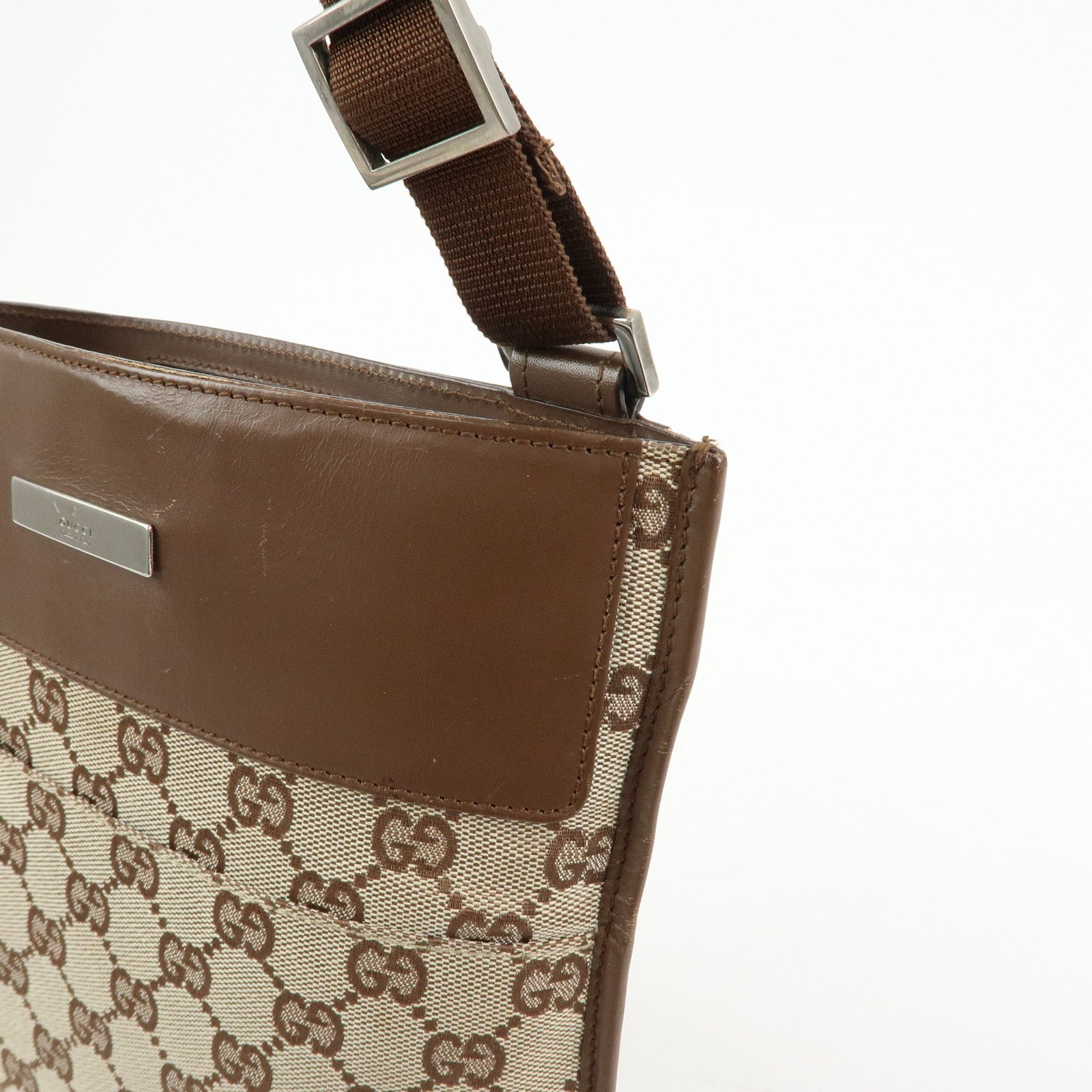 GUCCI GG Canvas Leather Shoulder Bag Crossbody Bag Brown 27639