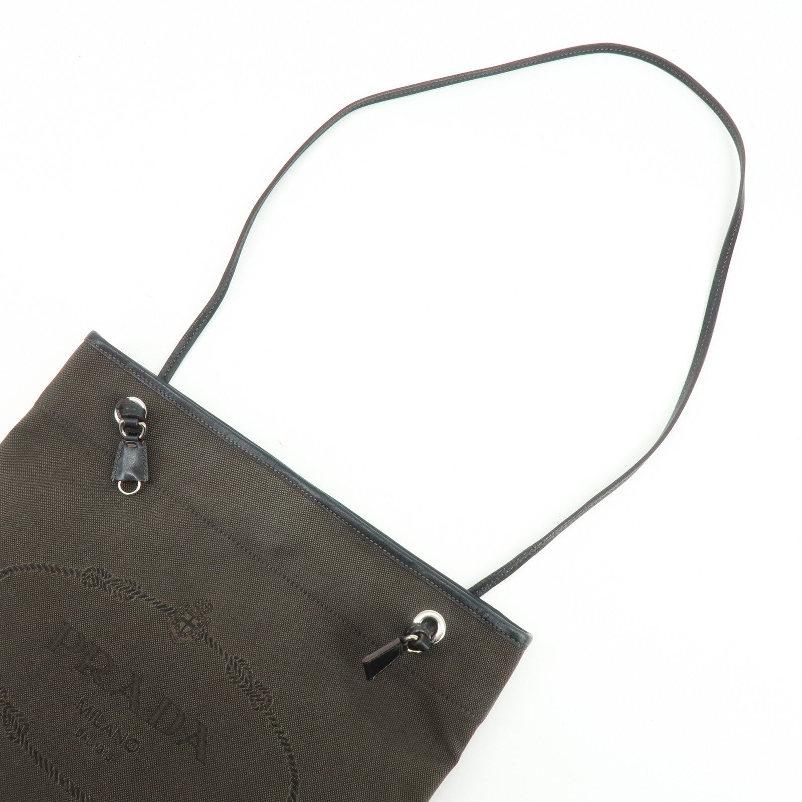 PRADA Logo Jacquard Leather Shoulder Bag Crossbody Bag Dark Brown