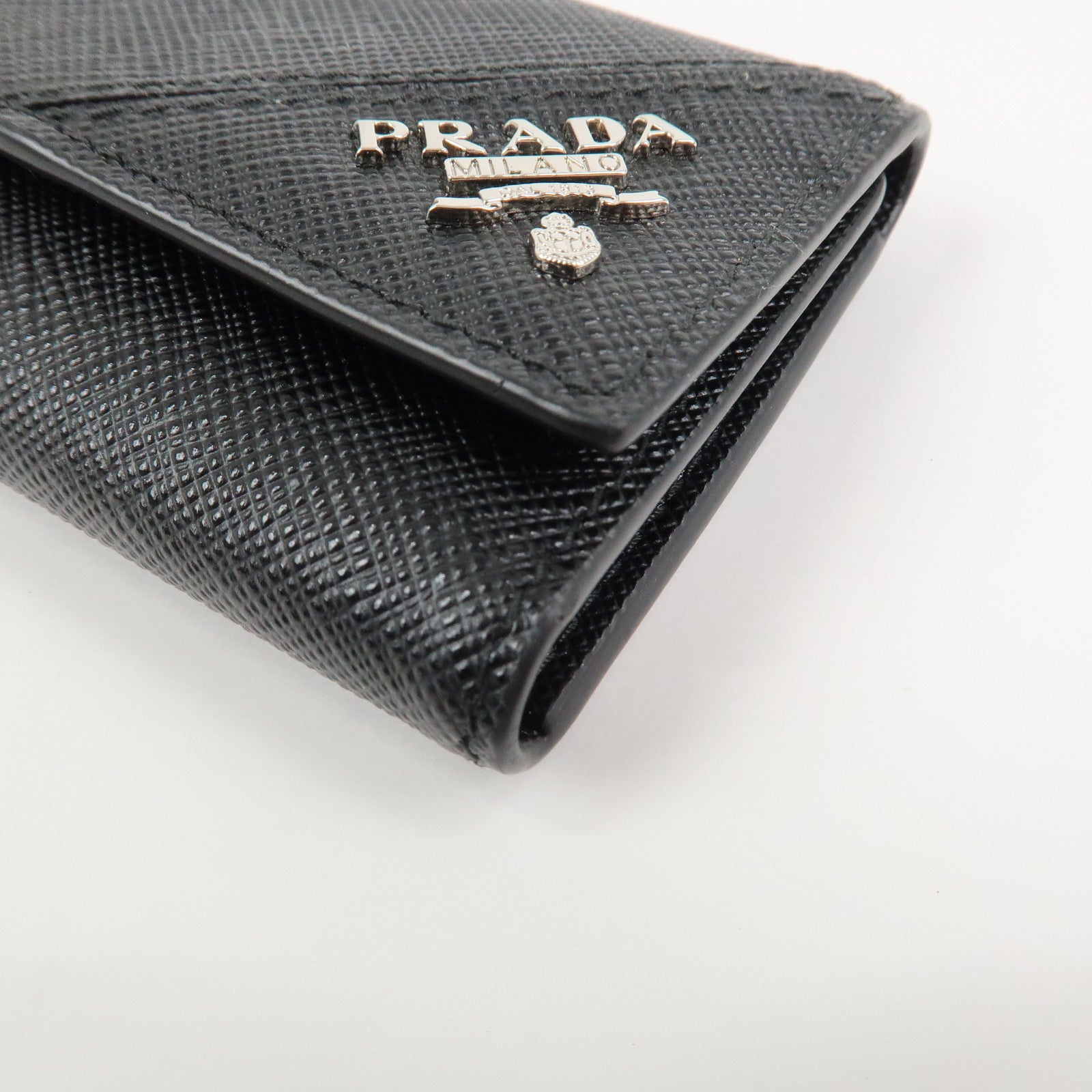 PRADA Logo Saffiano Leather 6 Rings Key Case Black 2PG222