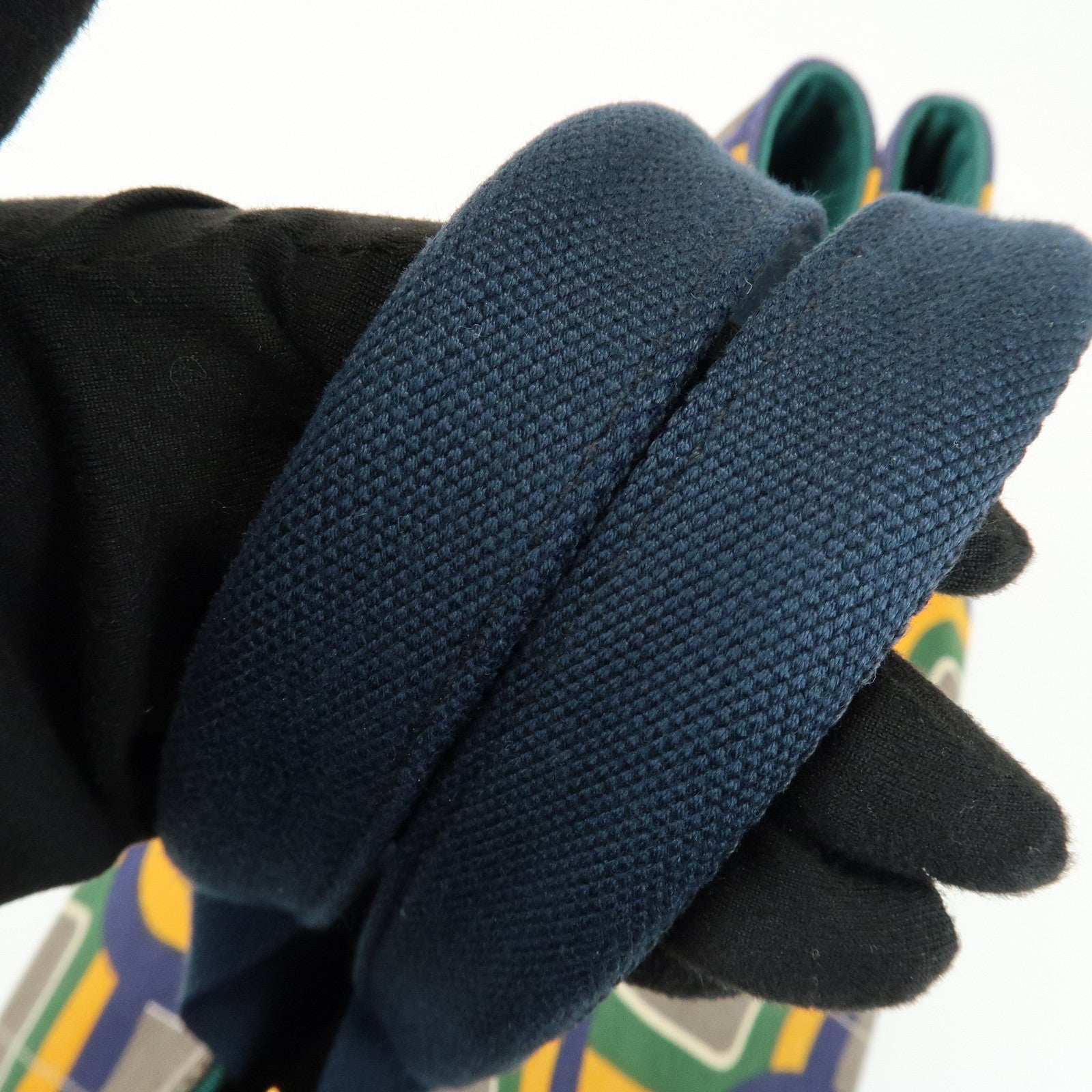 PRADA Canapa Large Tote Bag Hand Bag Green Yellow Navy BN1872