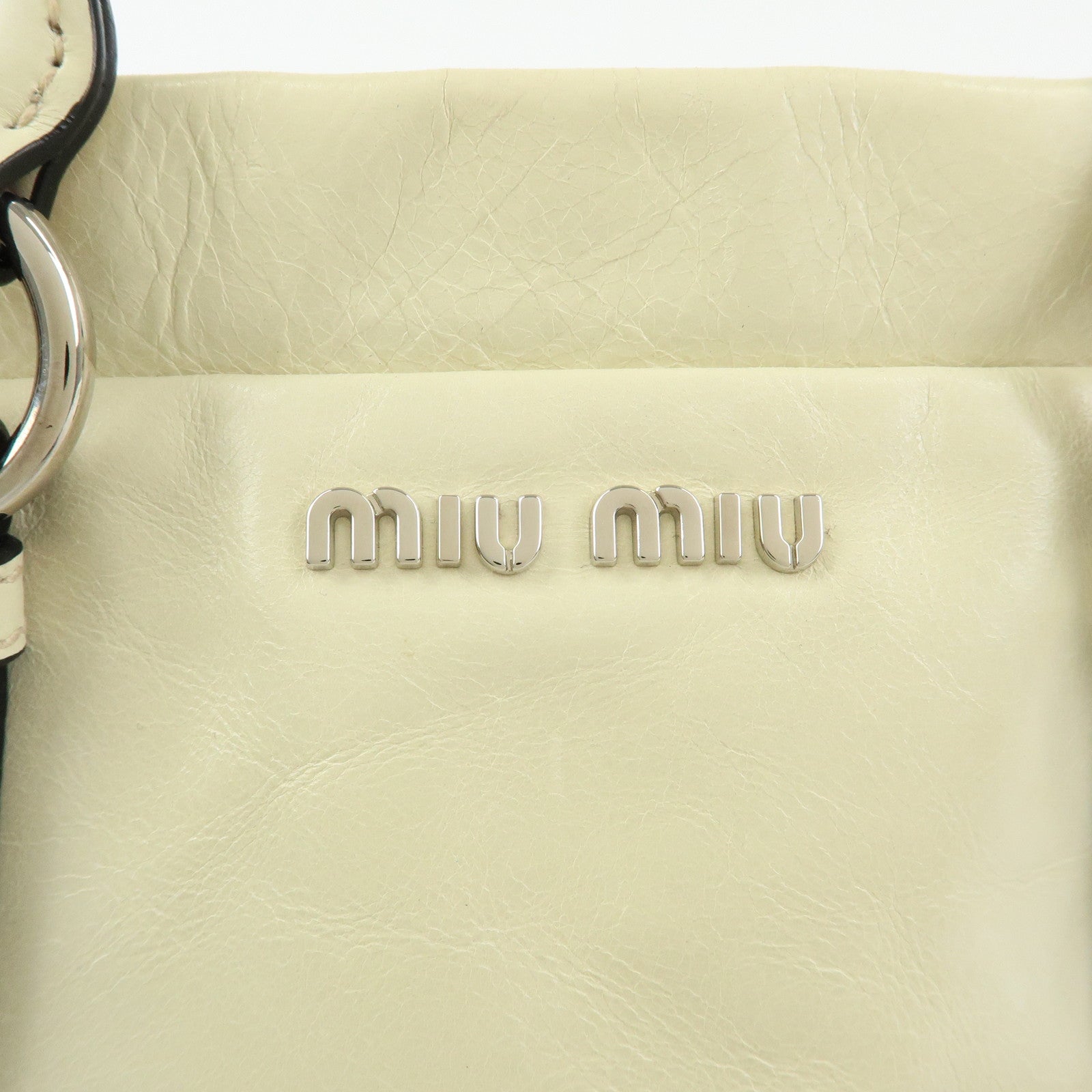 MIU MIU Logo Side Ribbon Leather 2Way Hand Bag Shoulder Bag Ivory