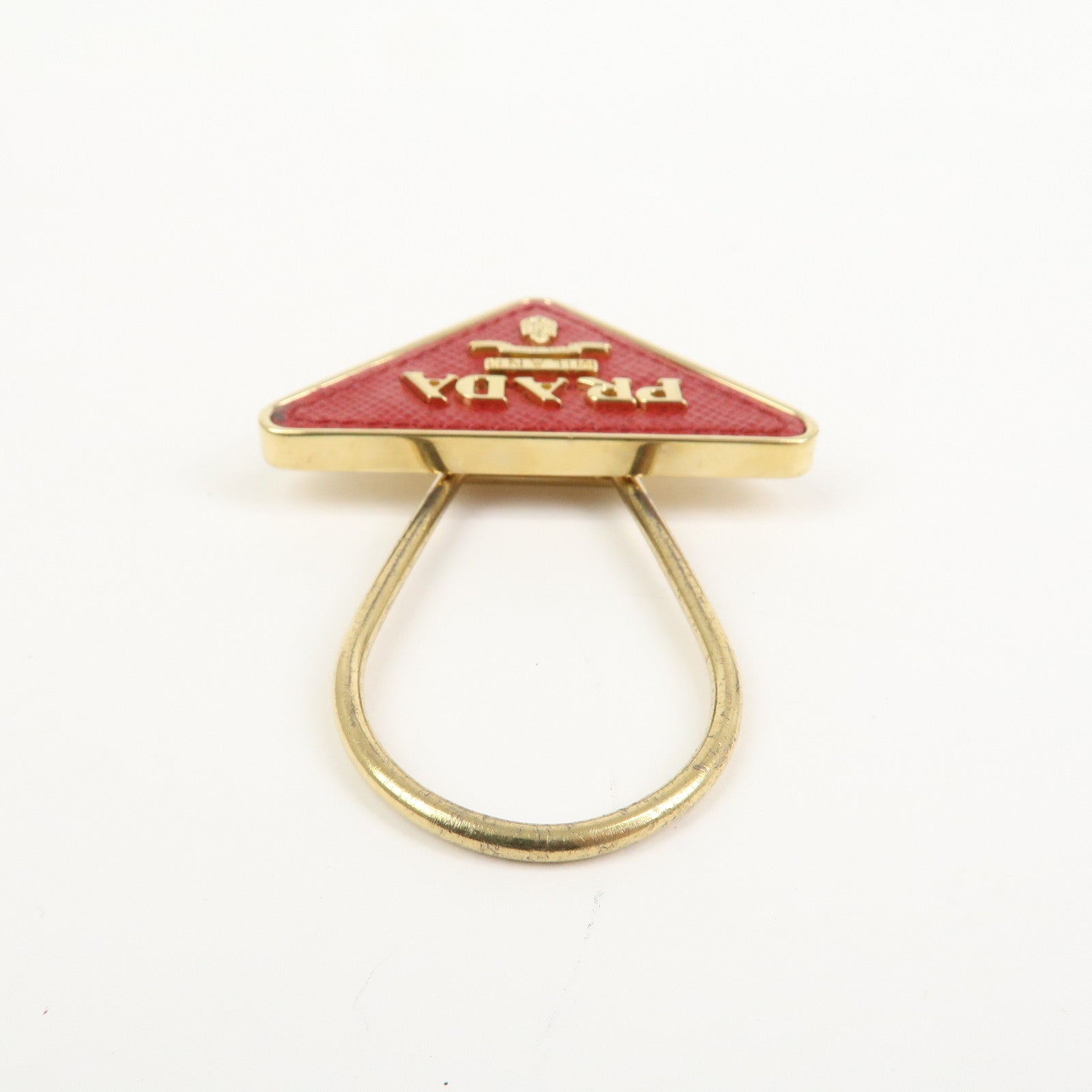 PRADA Triangle Logo Saffiano Leather Metal Bag Charm Red 1PP301