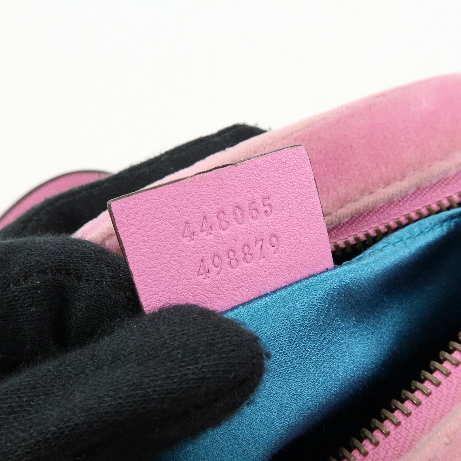 GUCCI GG Marmont Velvet Leather Rhinestone Shoulder Bag Pink 448065
