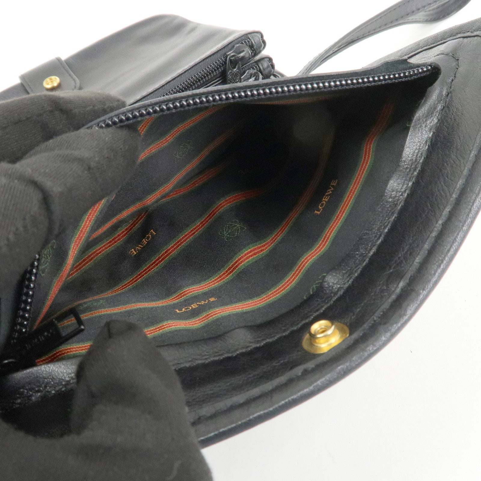 LOEWE Anagram Leather Clutch Bag Black Gold Hardware