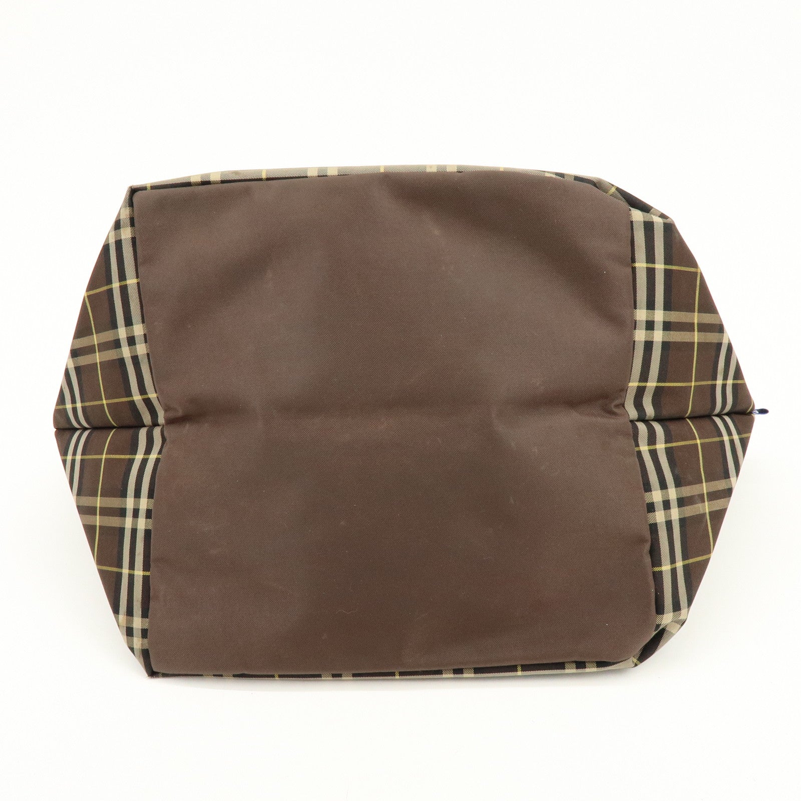 BURBERRY Blue Label Canvas Leather Plaid Tote Bag Hand Bag Brown