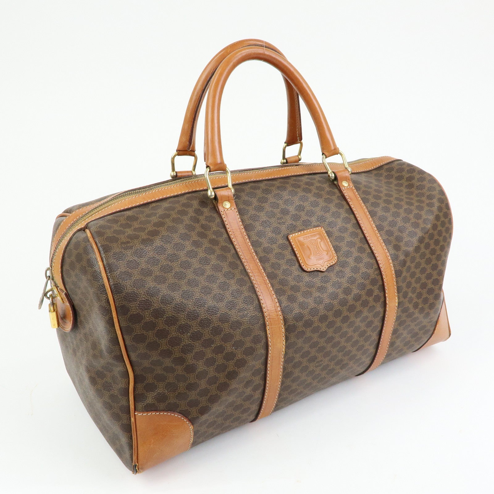 CELINE Macadam PVC Leather Boston Bag Hand Bag Brown