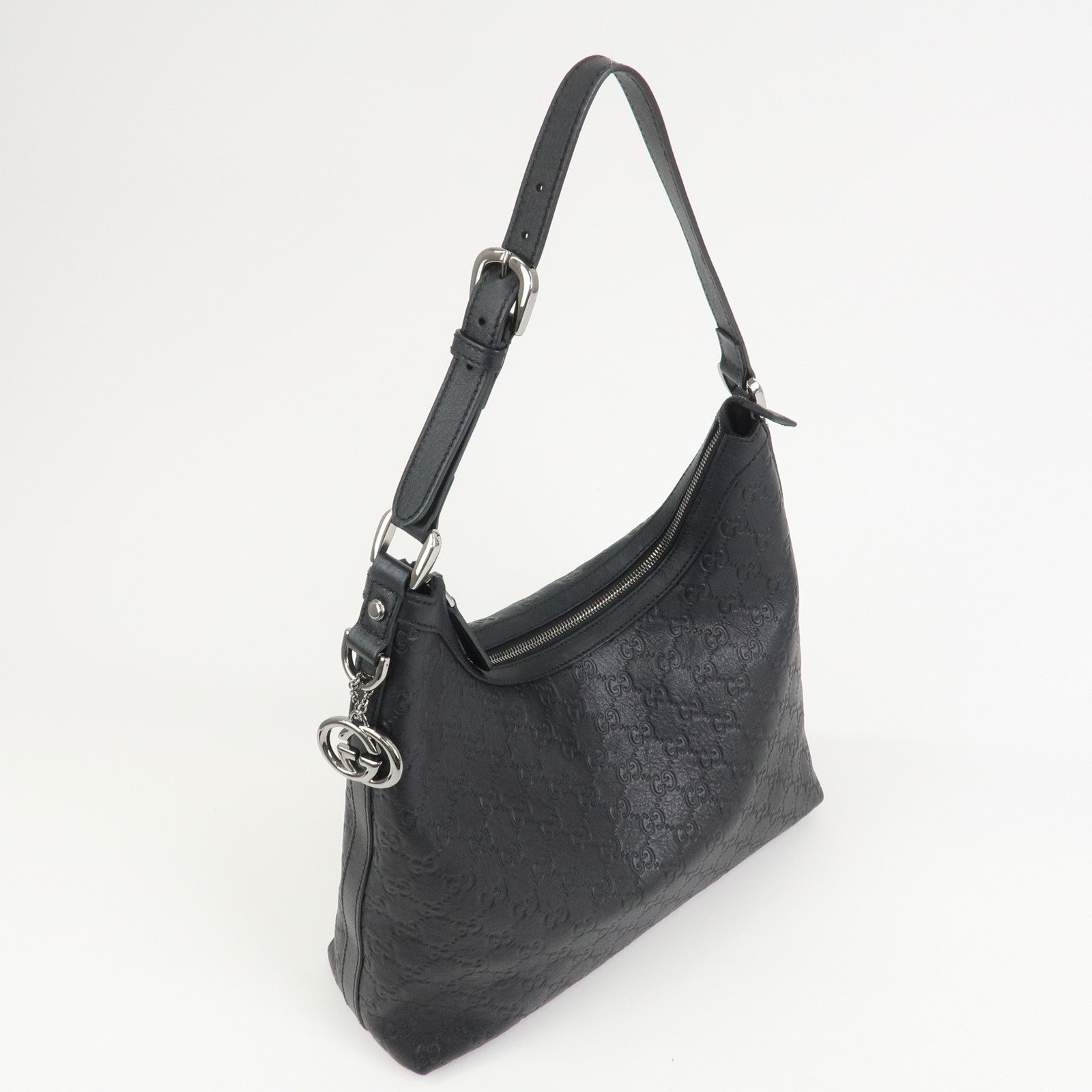 GUCCI Guccissima Interlocking G Leather Shoulder Bag Hand Bag Black