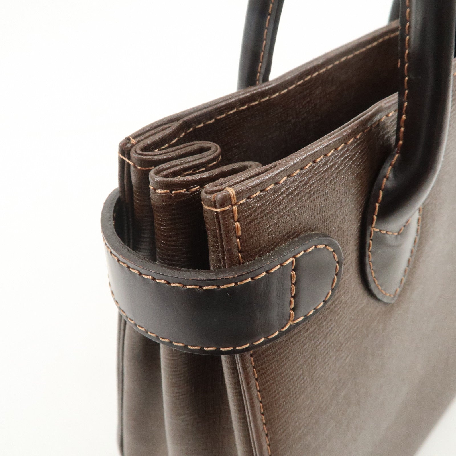 BURBERRY Leather Hand Bag Tote Bag Brown Gold