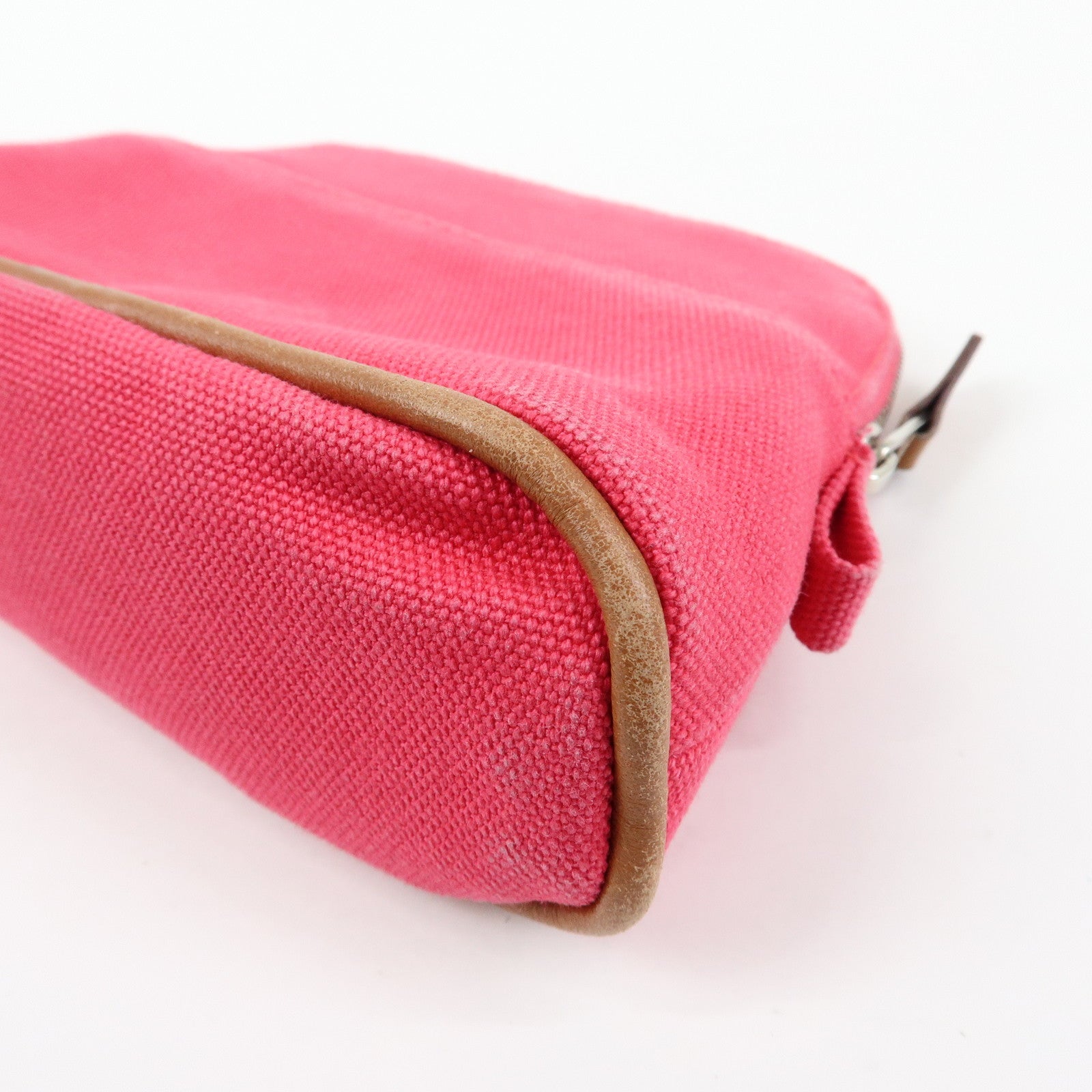 HERMES Canvas Leather Bolide Pouch Cosmetic Case Mini 16 Pink