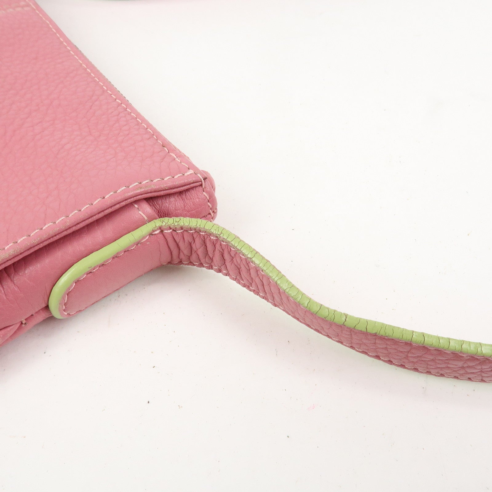 LOEWE Senda Leather Shoulder Bag Crossbody Bag Pink Light Green