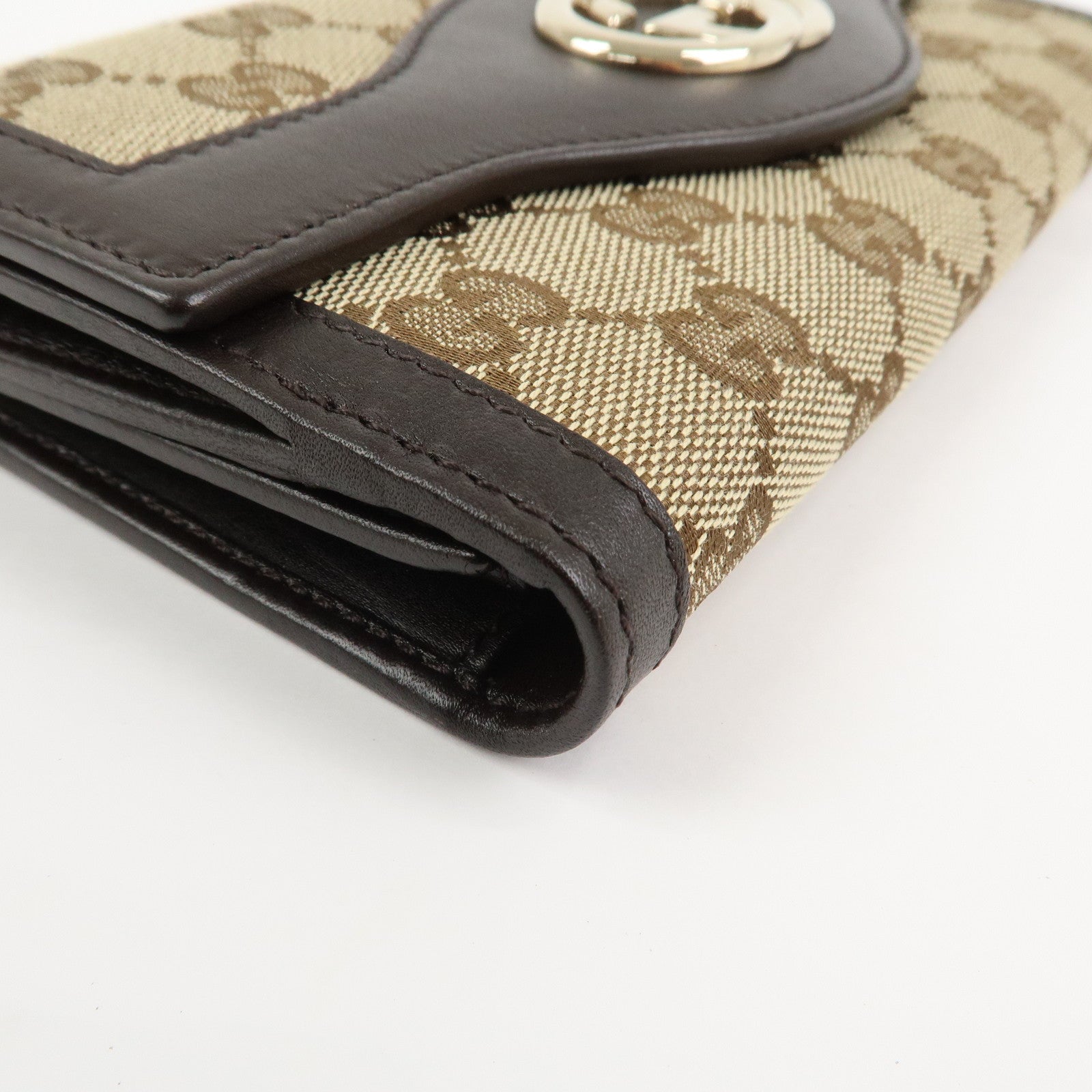 GUCCI Interlocking G GG Canvas Double Flap Long Wallet Brown 282426