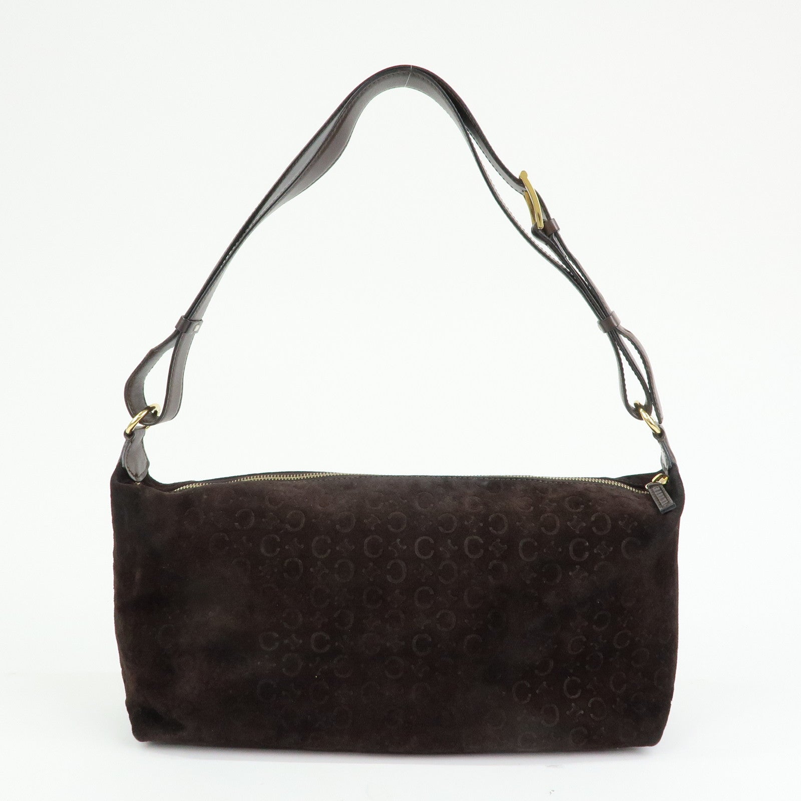 CELINE C Macadam Suede Leather Shoulder Bag Hand Bag Dark Brown