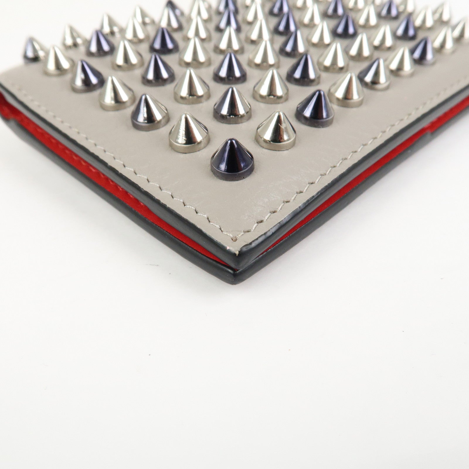 Christian Louboutin Leather Card Case Card Holder Studs Gray