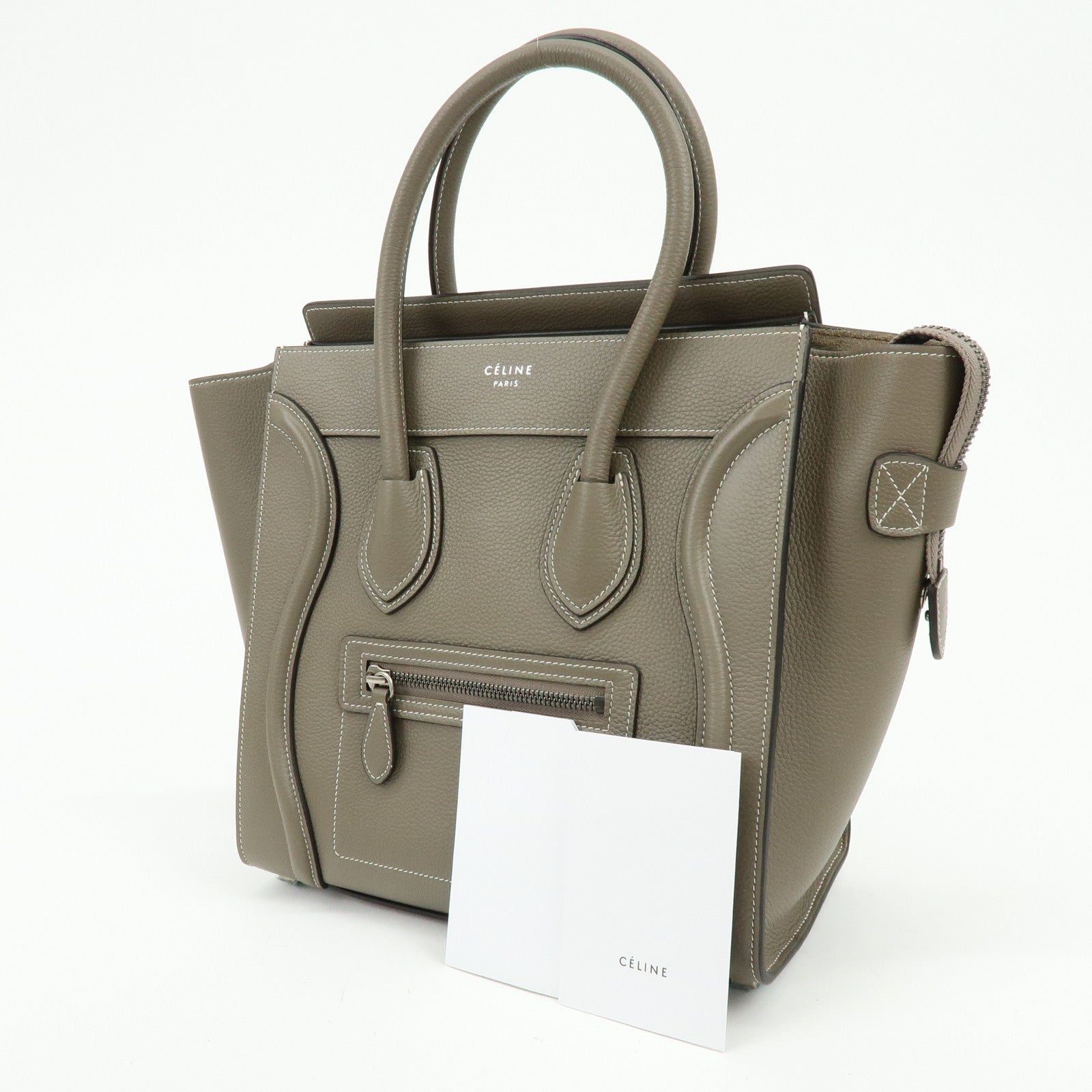 CELINE Luggage Micro Shopper Leather Hand Bag Tote Bag Gray