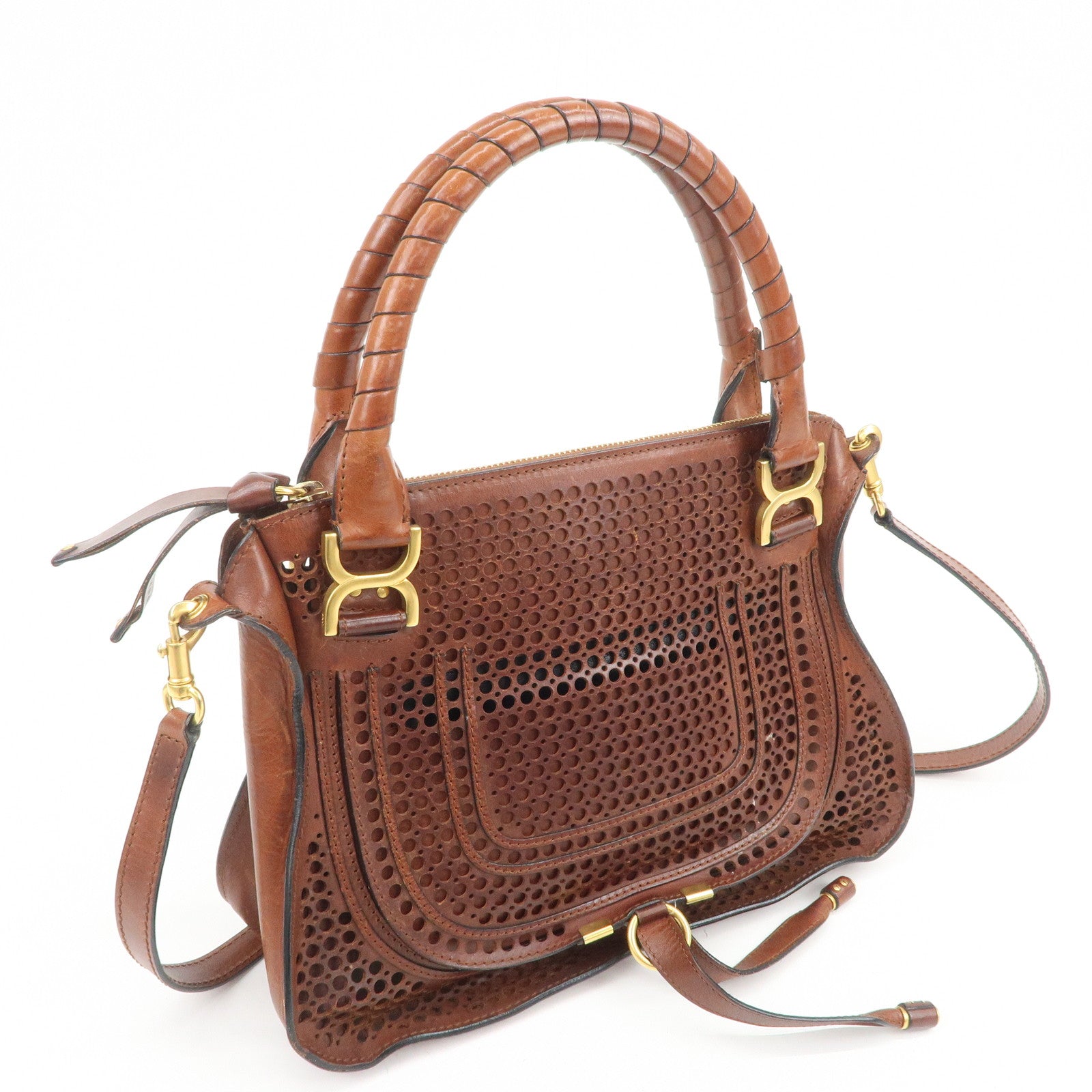 Chloe Marcie Leather 2WAY Bag Shoulder Bag Hand Bag Brown