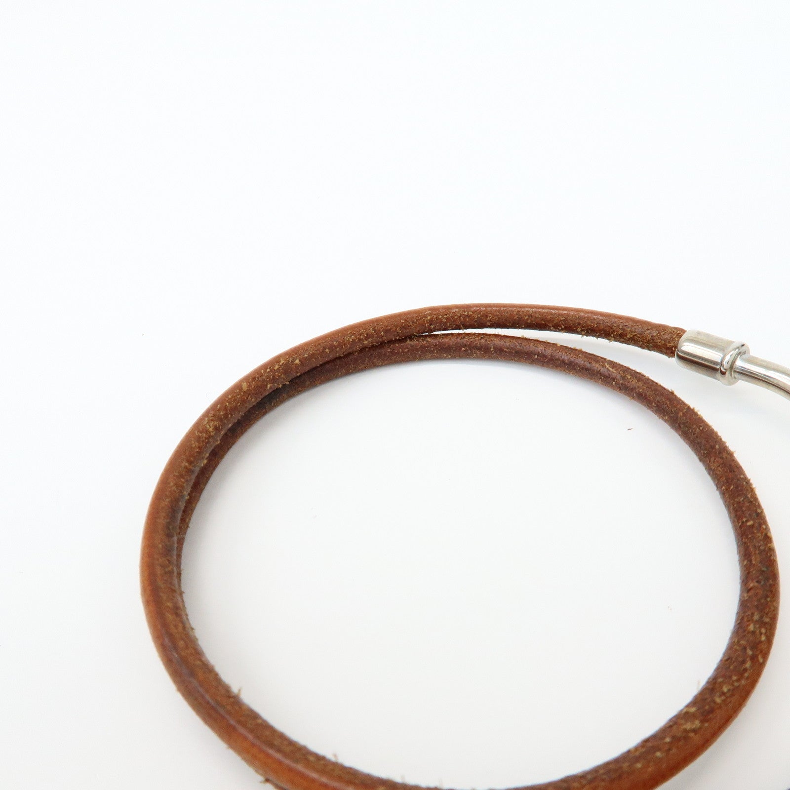 HERMES Set of 2 Jumbo Choker Leather Bracelet Brown Gold Silver