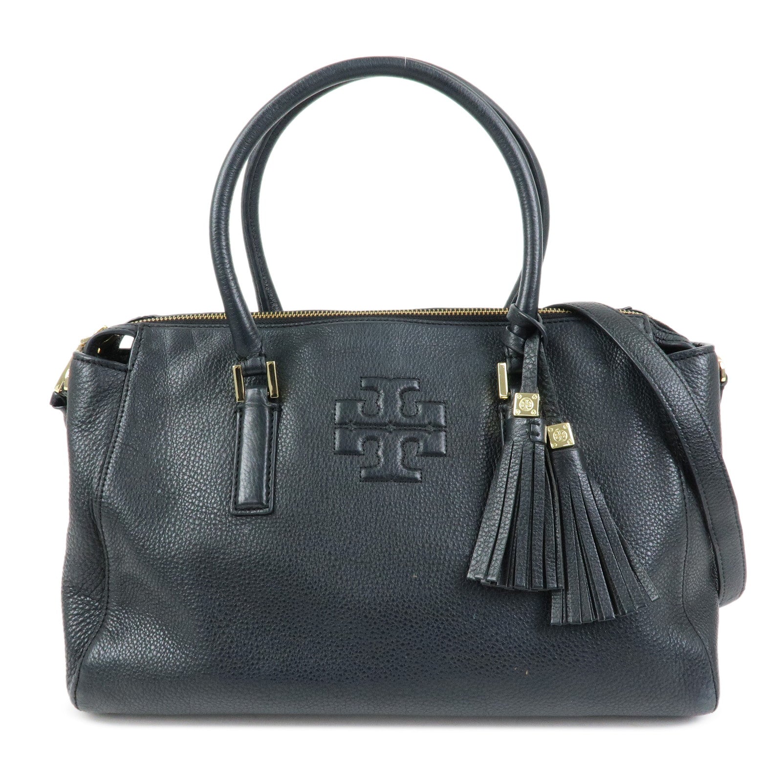TORY BURCH Double T Leather 2Way Bag Shoulder Hand Bag Black