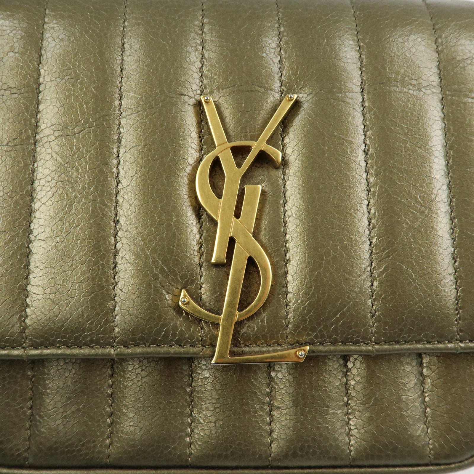 SAINT LAURENT PARIS Leather Vicky Shoulder Bag Crossbody Bag Gold