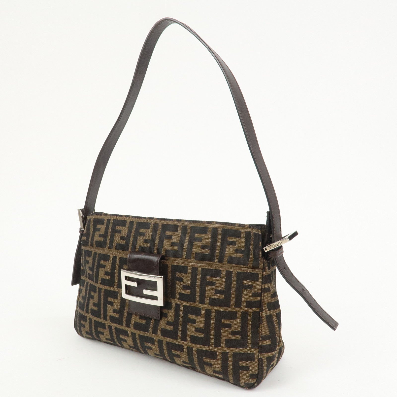 FENDI Zucca Canvas Leather Shoulder Bag Black Brown 21452656609