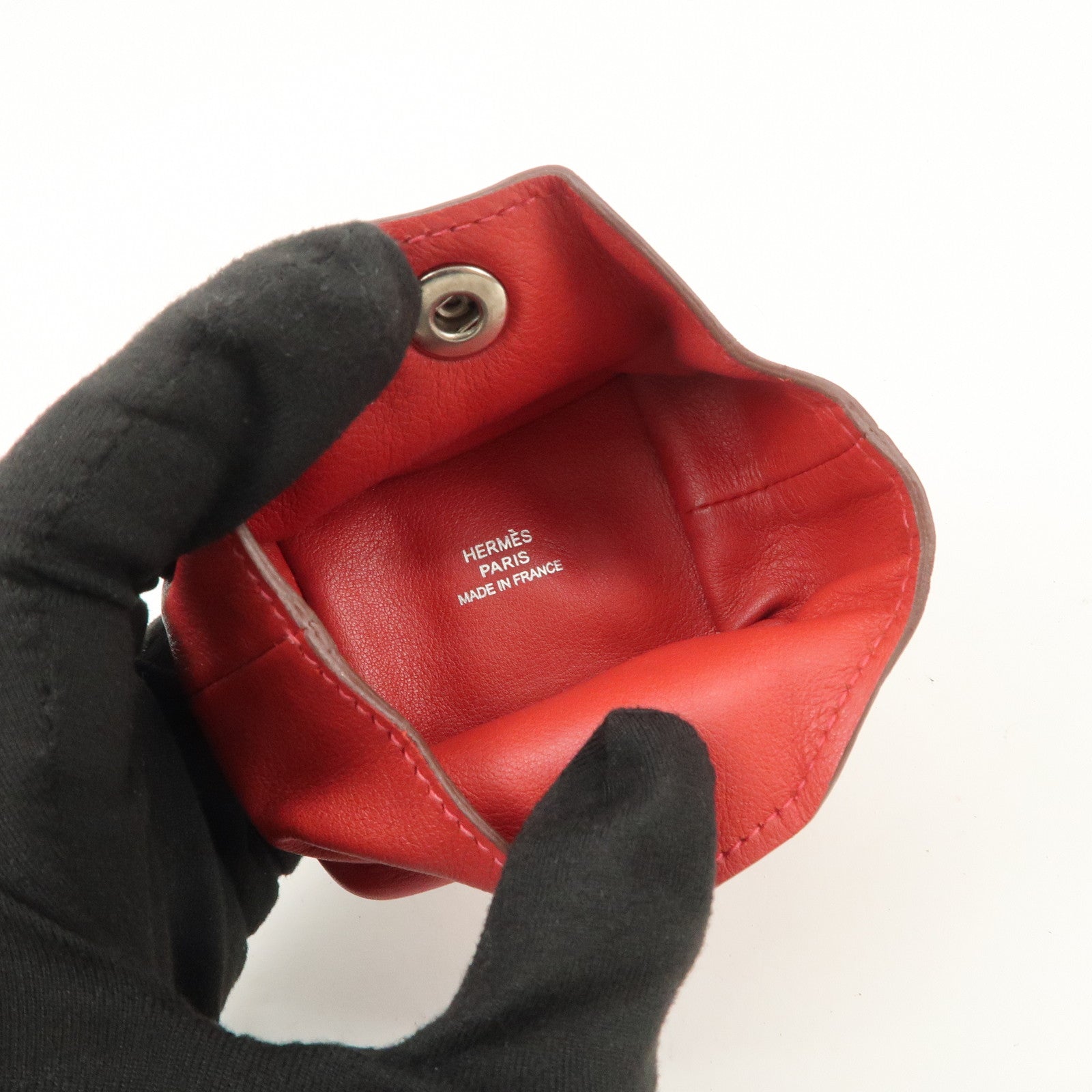 HERMES Bee Pop Leather Mini Compact Coin Case Red