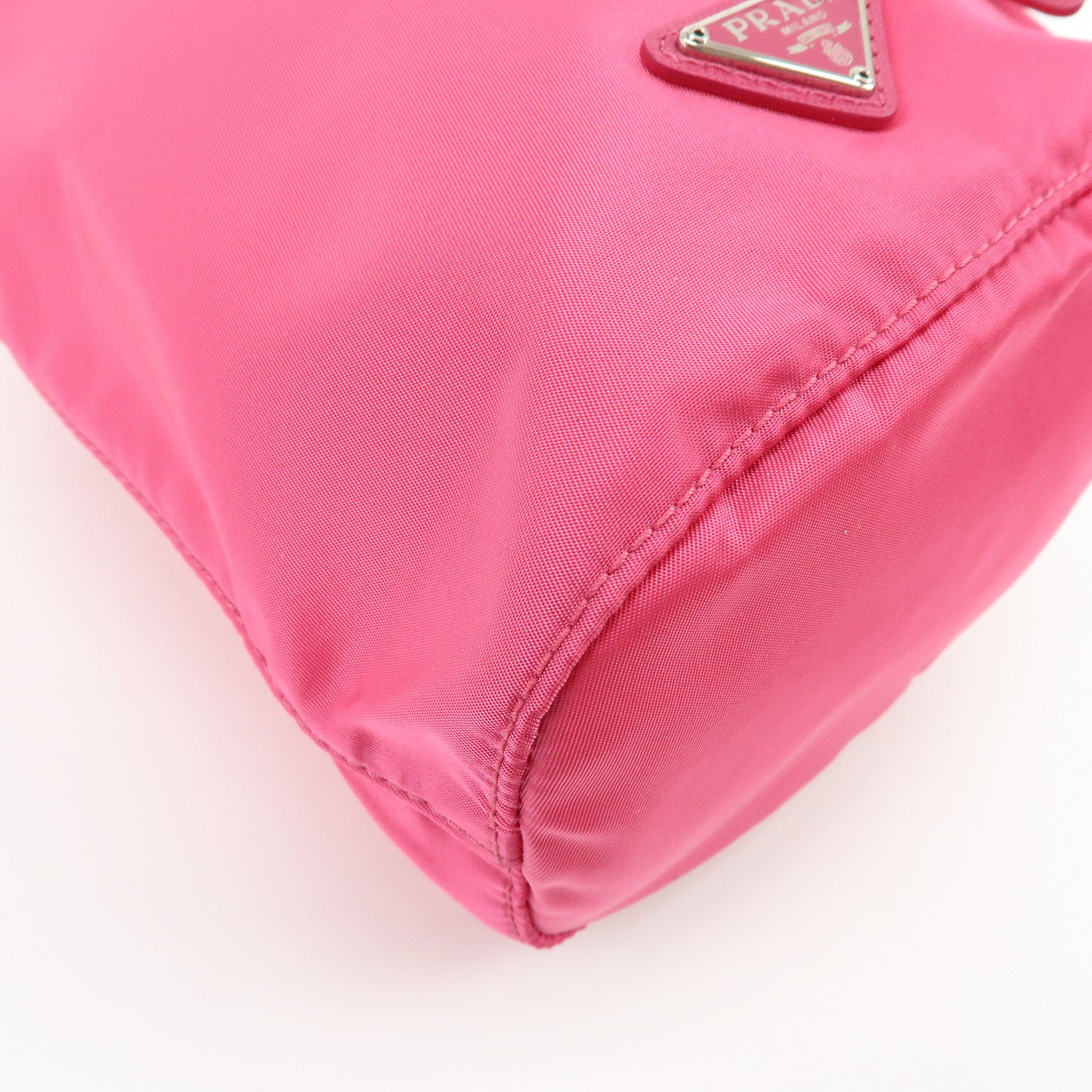 PRADA Triangle Logo Nylon Leather Drawstring Pouch Pink 1N0369