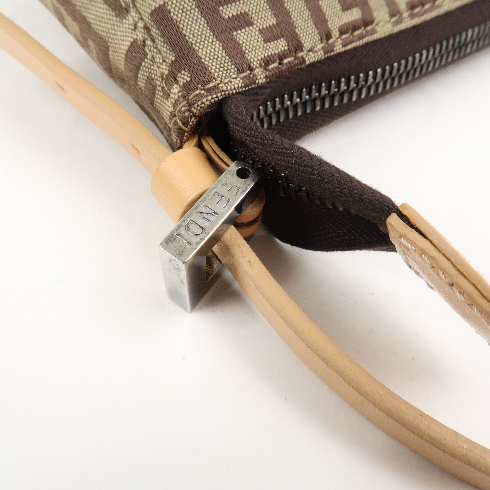 FENDI Zucchino Canvas Leather Shoulder Bag Hand Bag Brown 8BR156