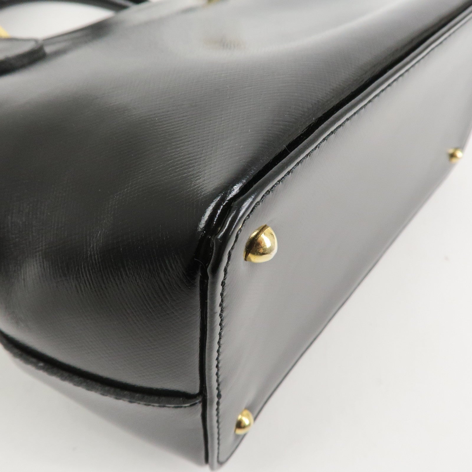 VERSACE Leather 2Way Hand Bag Shoulder Bag Black Gold