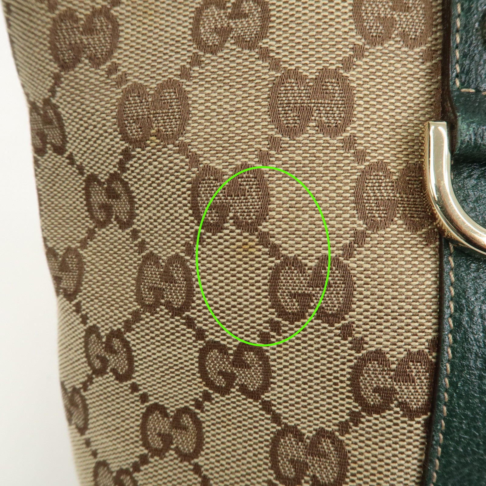 GUCCI Abbey GG Canvas Leather Tote Bag Beige Dark Green 141470