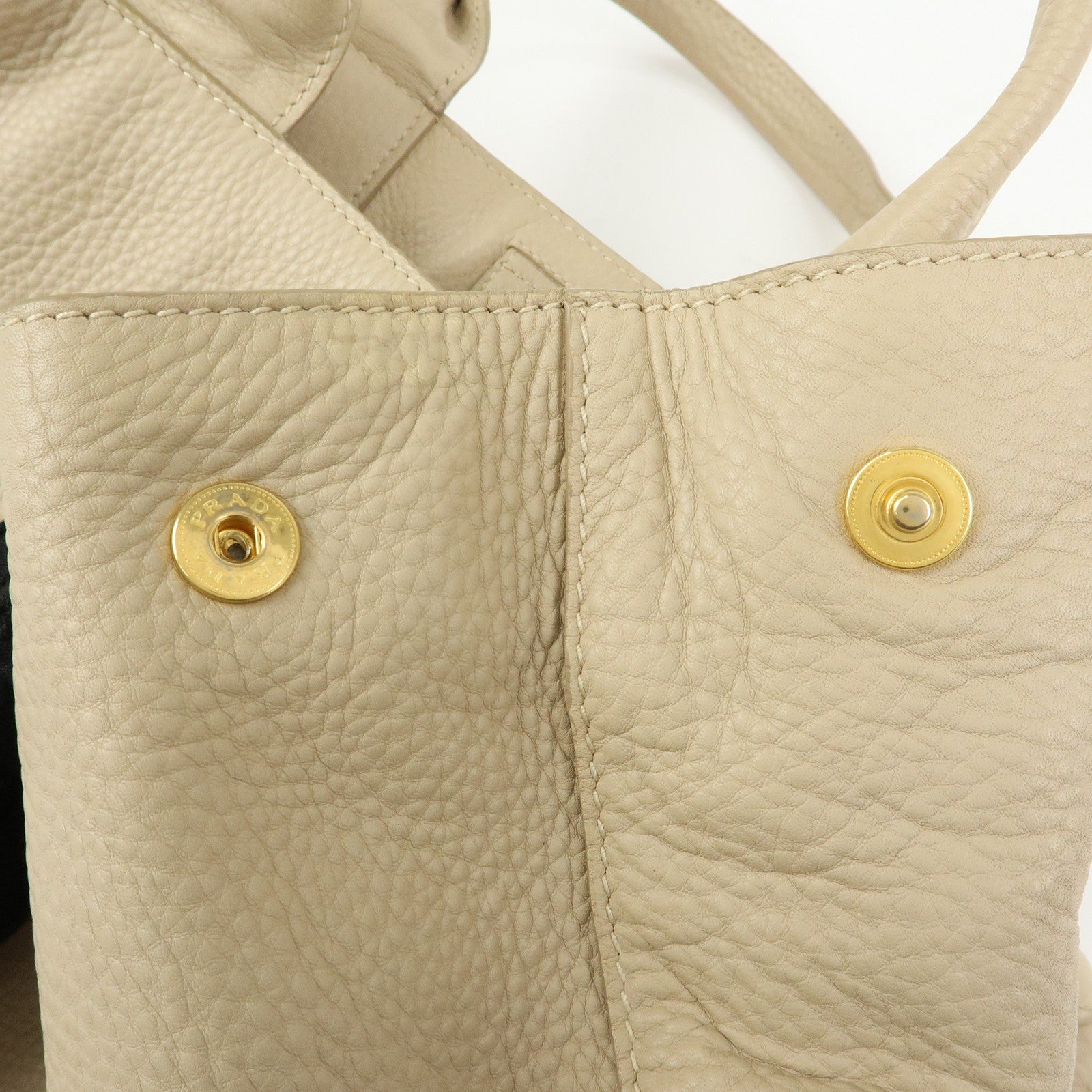 PRADA Triangle Logo Canapa Vittello Daino Leather Hand Bag Beige