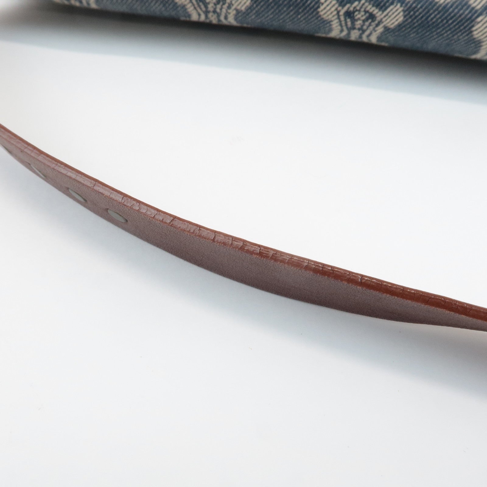 CELINE Macadam Denim Canvas Leather Shoulder Bag Blue Brown Used